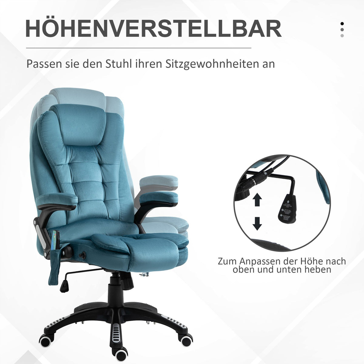 Massage Chair, Executive Chair With Massage Function, Height-Adjustable Swivel Chair, Ergonomic Gaming Chair, Office Chair, Blue, 67 X 74 X 107-116 Cm