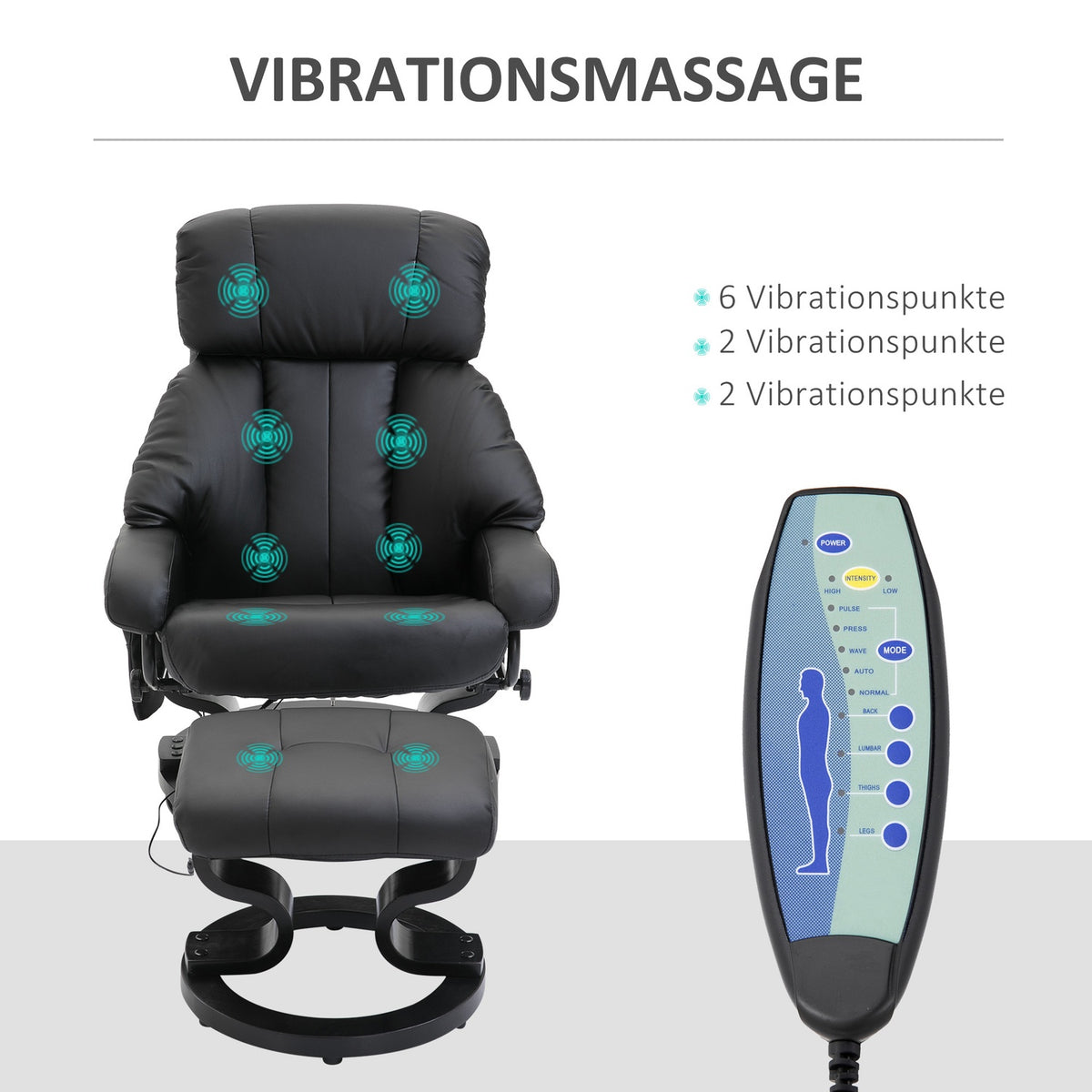 Massage Chair Footstool Black Relaxation Chair Electric Tv Chair With Reclining Function Faux Leather