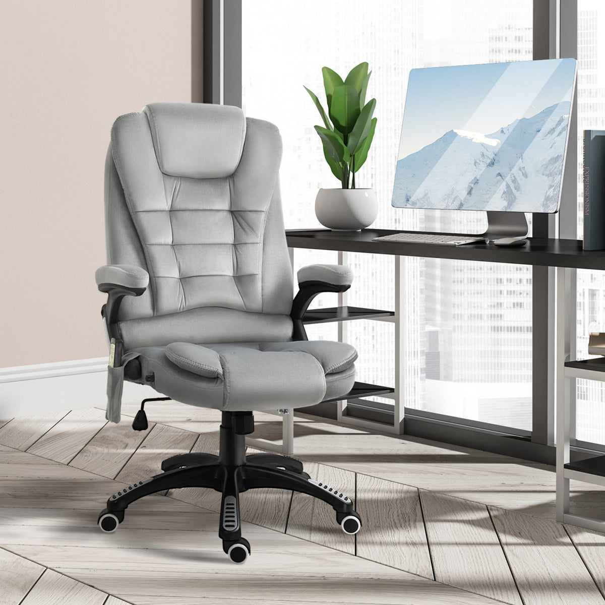 Massage Chair Office Chair, Gaming Chair, Height-Adjustable Executive Chair, Ergonomic, Pu Wheels, Gray, 67X74X107-116 Cm