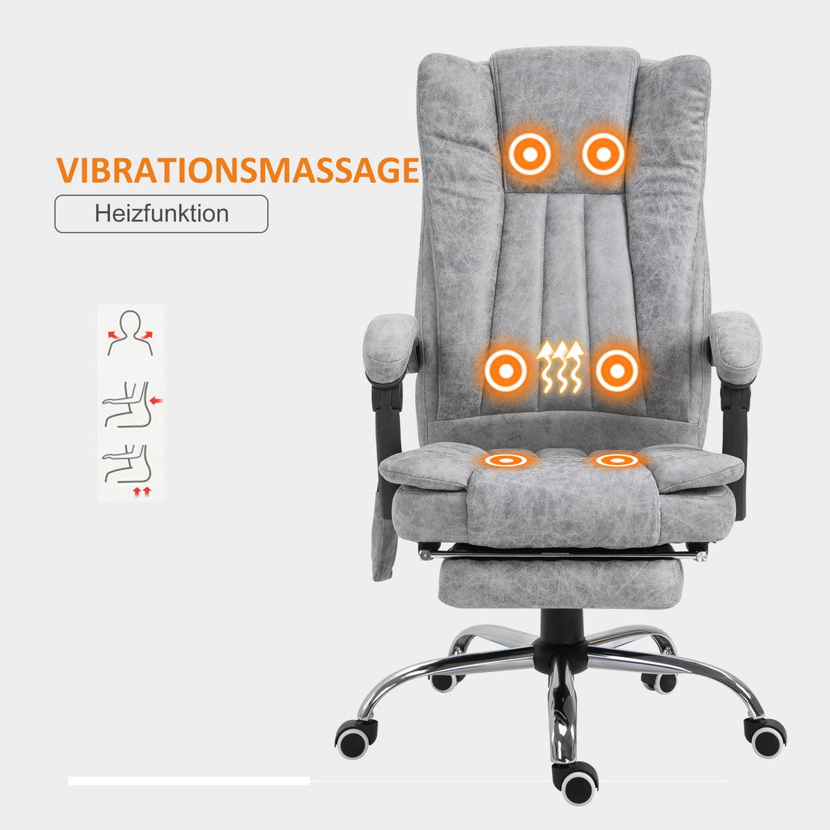 Massage Chair Office Chair Massage Chair Heating Function Reclining Function Massage Function Footrest Thick Padding Gray 62 X 67 X 113-120 Cm