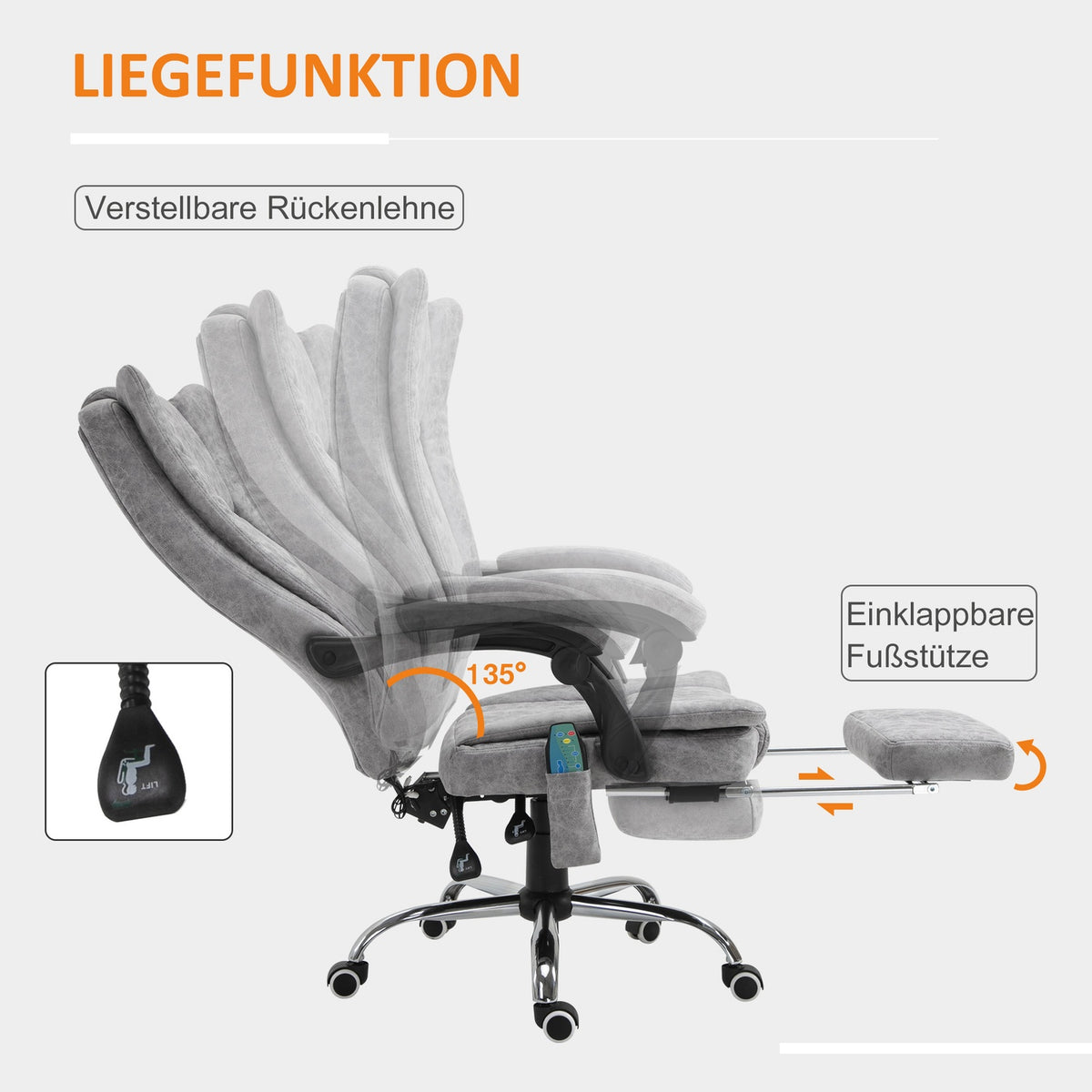 Massage Chair Office Chair Massage Chair Heating Function Reclining Function Massage Function Footrest Thick Padding Gray 62 X 67 X 113-120 Cm