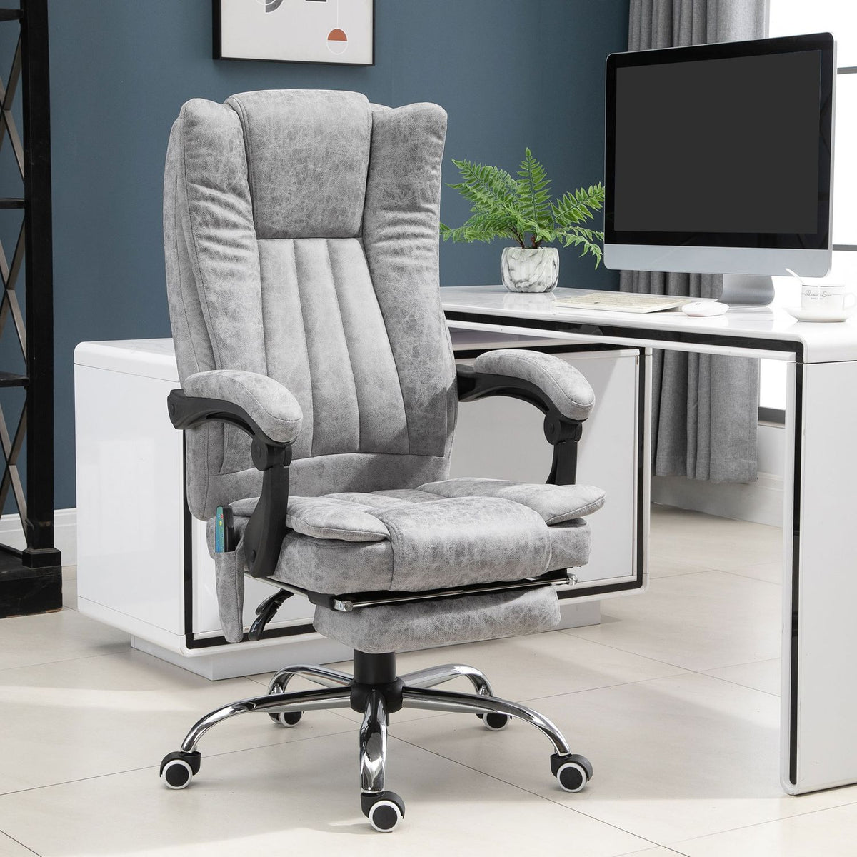 Massage Chair Office Chair Massage Chair Heating Function Reclining Function Massage Function Footrest Thick Padding Gray 62 X 67 X 113-120 Cm