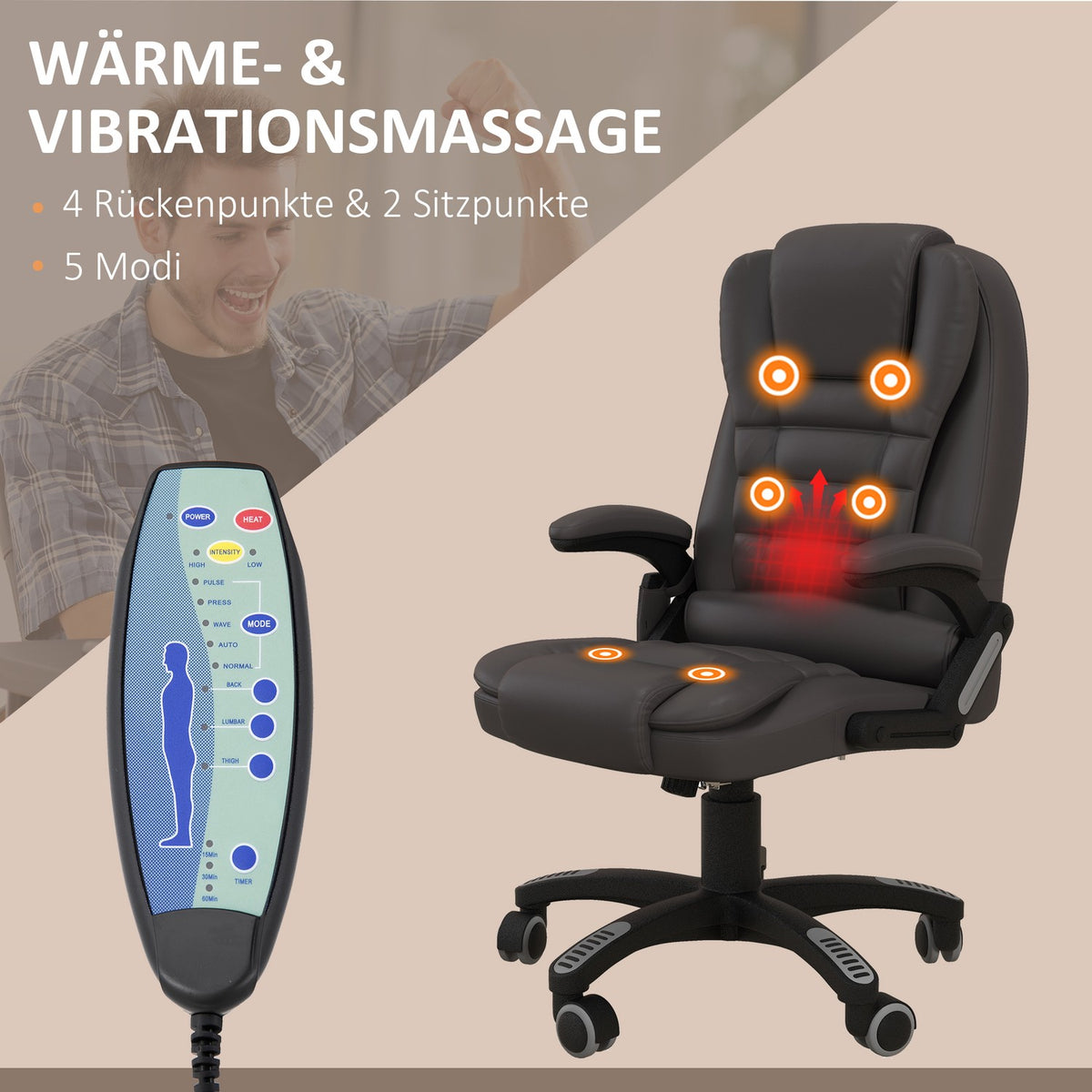 Massage Chair Office Chair Office Chair Executive Chair Gaming Chair 6 Point Vibration Massage With Heat Function Faux Leather Leather Chair Rotatable (Brown)