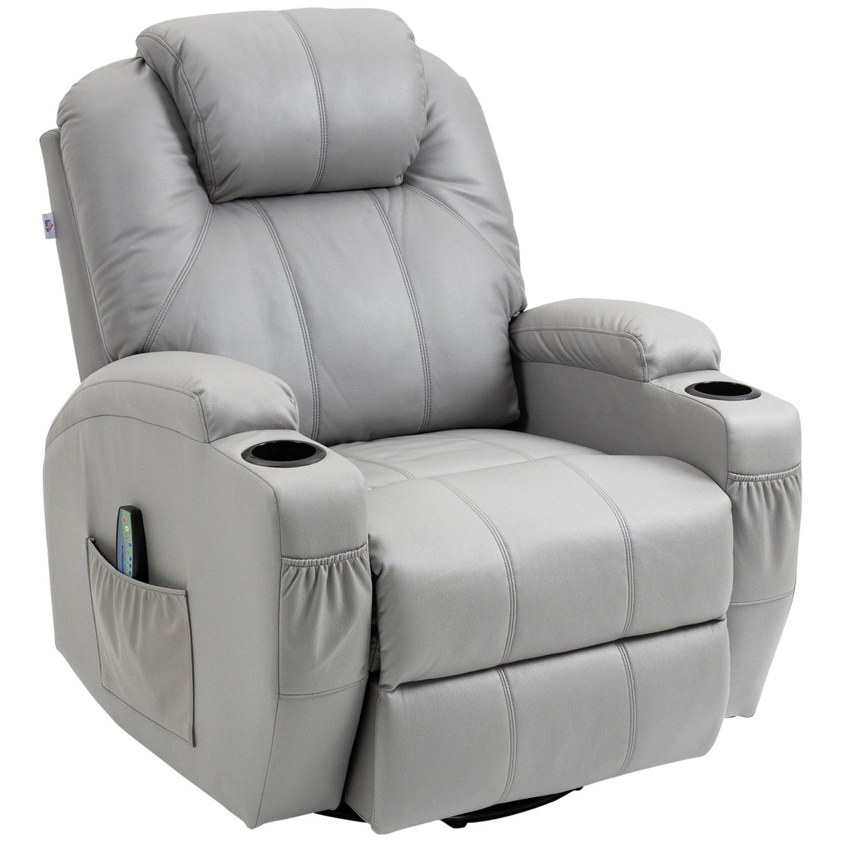 Massage Chair, Relaxation Chair With Rocker Function, Recliner With Remote Control, Rotating Tv Chair With Reclining Function, Massage Function, Faux Leather, Gray
