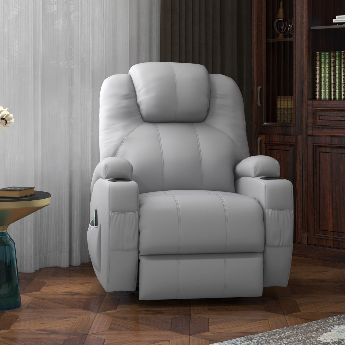 Massage Chair, Relaxation Chair With Rocker Function, Recliner With Remote Control, Rotating Tv Chair With Reclining Function, Massage Function, Faux Leather, Gray