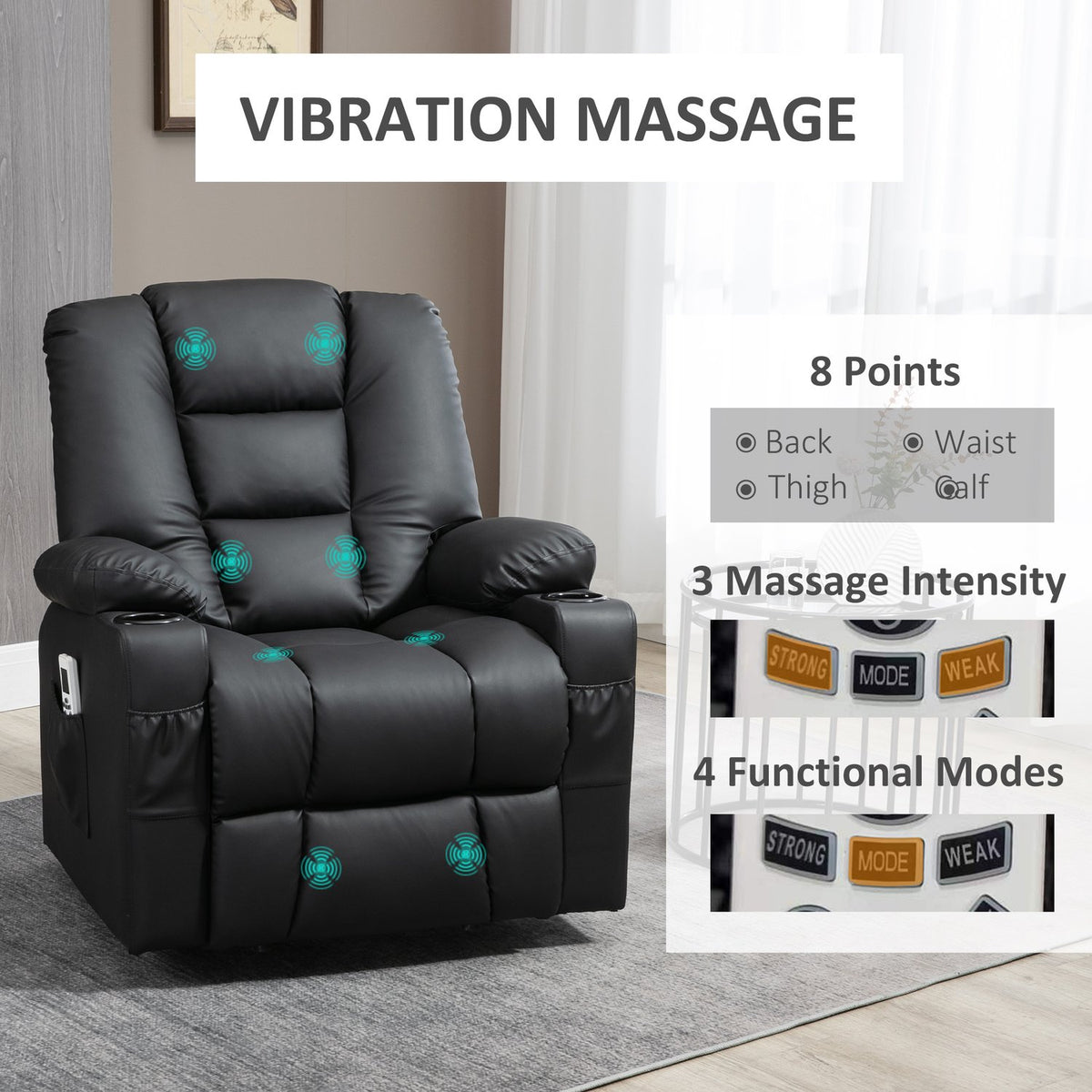 Massage Chair, Relaxation Chair With Stand-Up Aid, Tv Chair With Usb Port, With Reclining Function, Wheels, Remote Control, Up To 150 Kg, Black