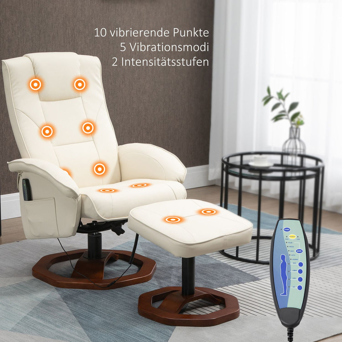 Massage Chair, Relaxation Lounger With Footstool, Tv Chair, Lounge Chair, 360° Rotatable, Faux Leather, Steel, Cream White + Brown, 73 X 83 X 106 Cm