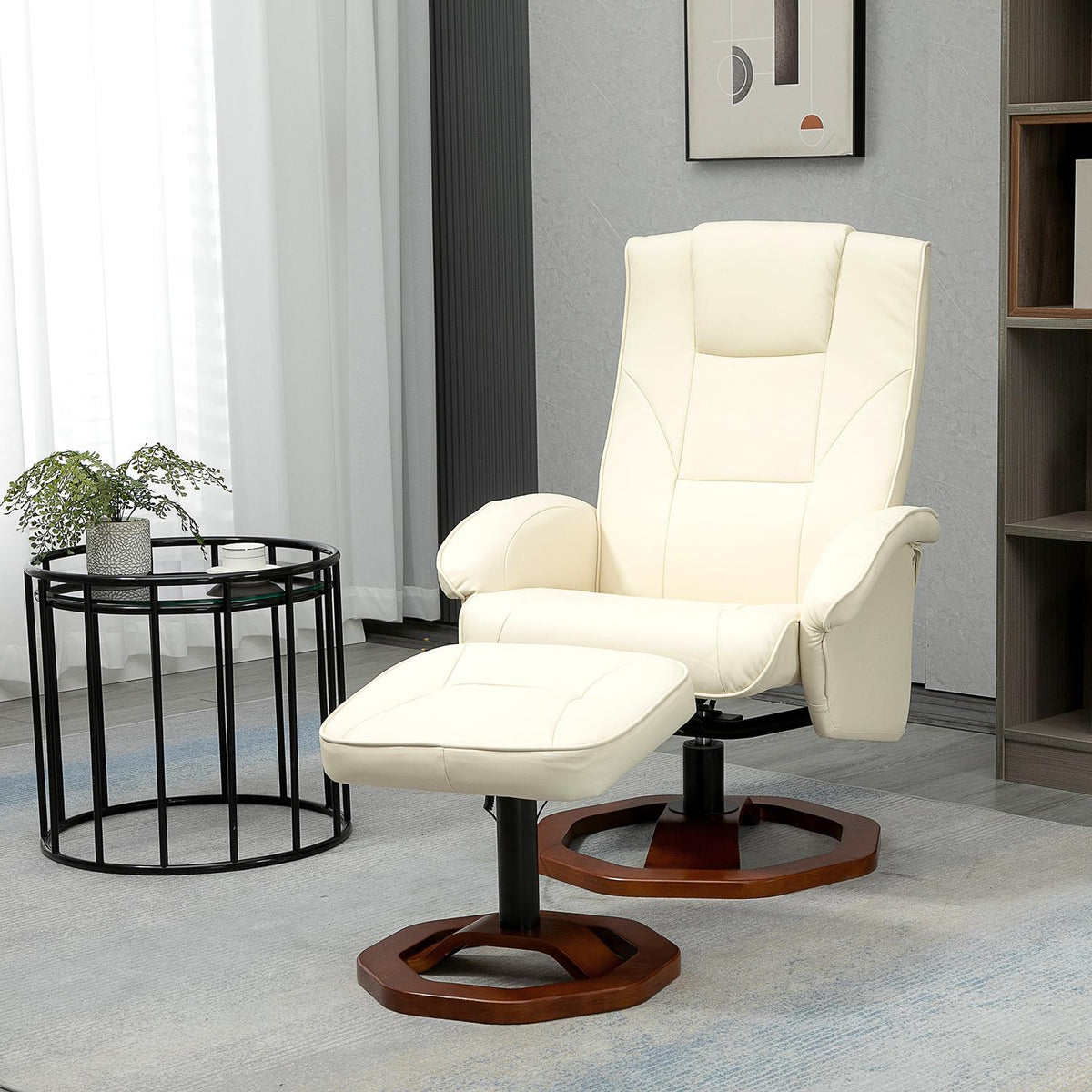 Massage Chair, Relaxation Lounger With Footstool, Tv Chair, Lounge Chair, 360° Rotatable, Faux Leather, Steel, Cream White + Brown, 73 X 83 X 106 Cm