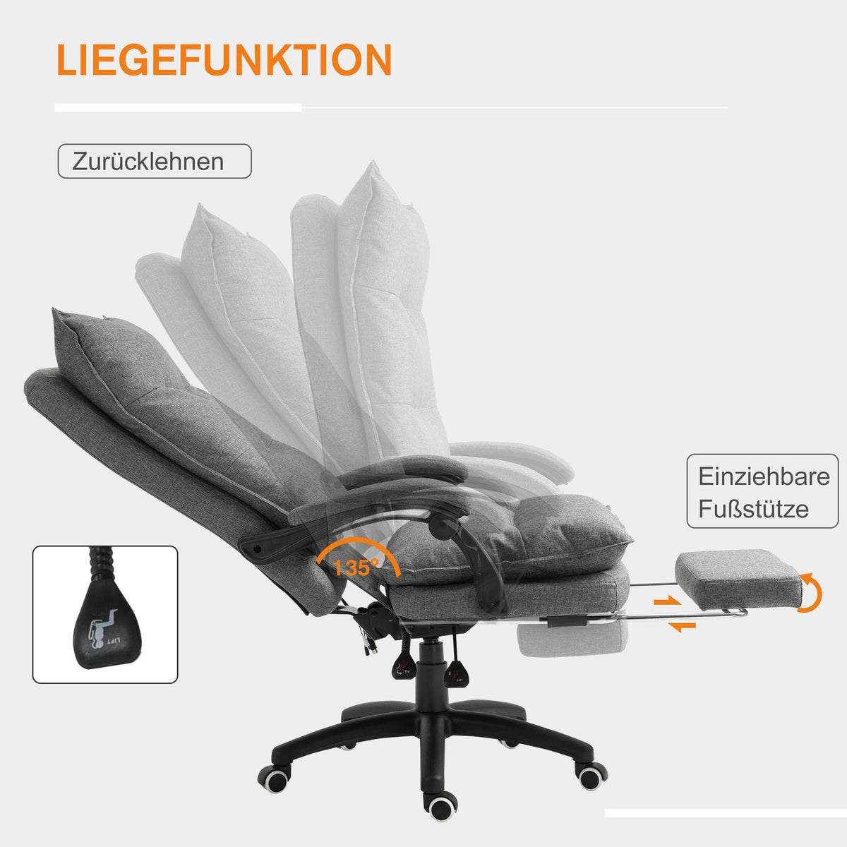 Massage Chair Swivel Chair, Gaming Chair, Office Chair, Ergonomic Desk Chair, Height Adjustable, Nylon, Gray, 70X62X120-130Cm