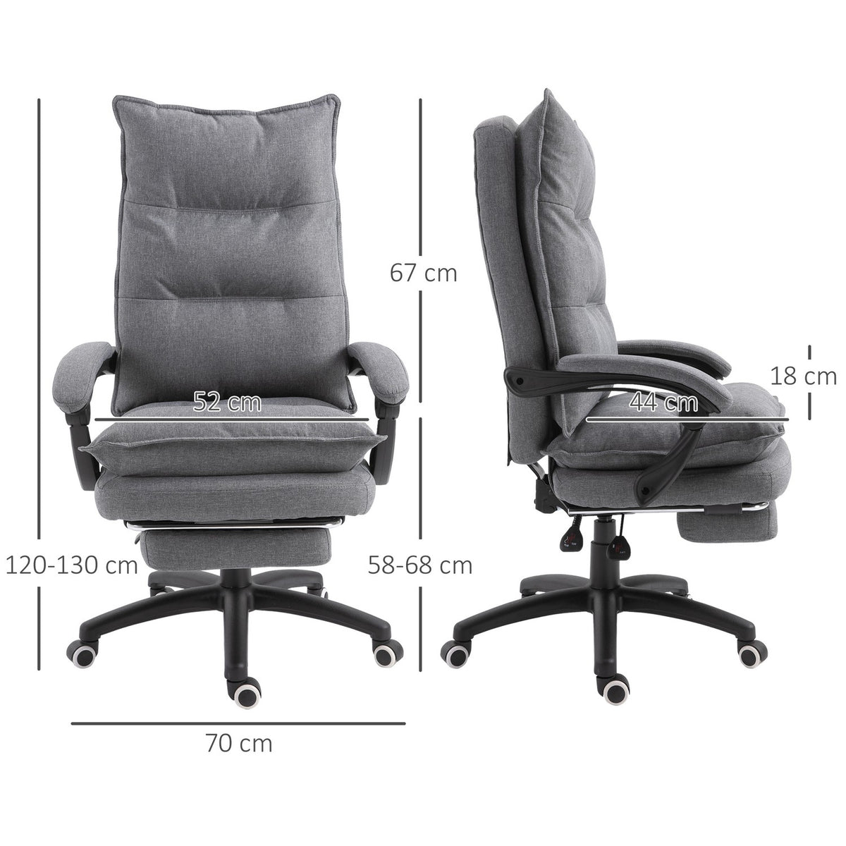 Massage Chair Swivel Chair, Gaming Chair, Office Chair, Ergonomic Desk Chair, Height Adjustable, Nylon, Gray, 70X62X120-130Cm