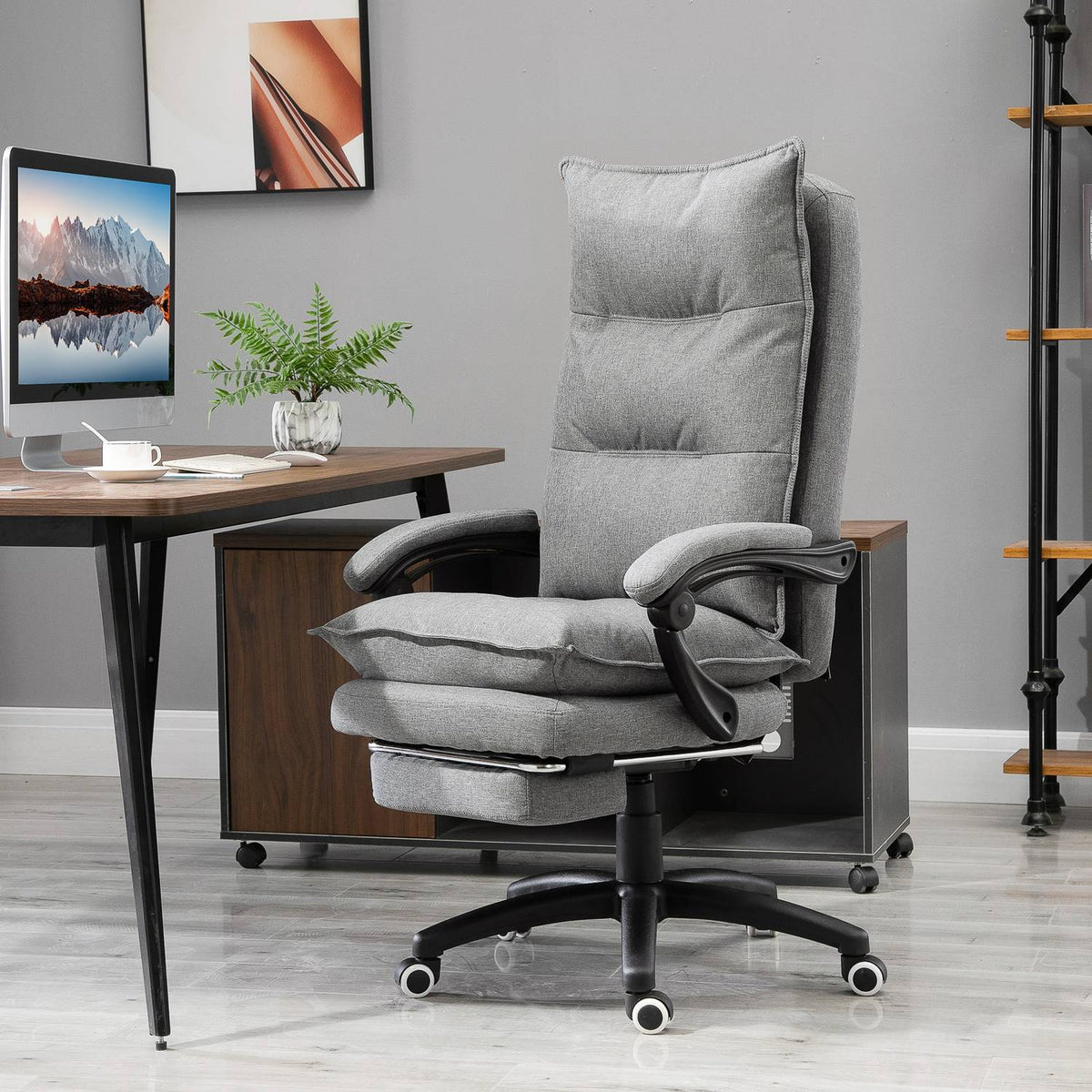 Massage Chair Swivel Chair, Gaming Chair, Office Chair, Ergonomic Desk Chair, Height Adjustable, Nylon, Gray, 70X62X120-130Cm