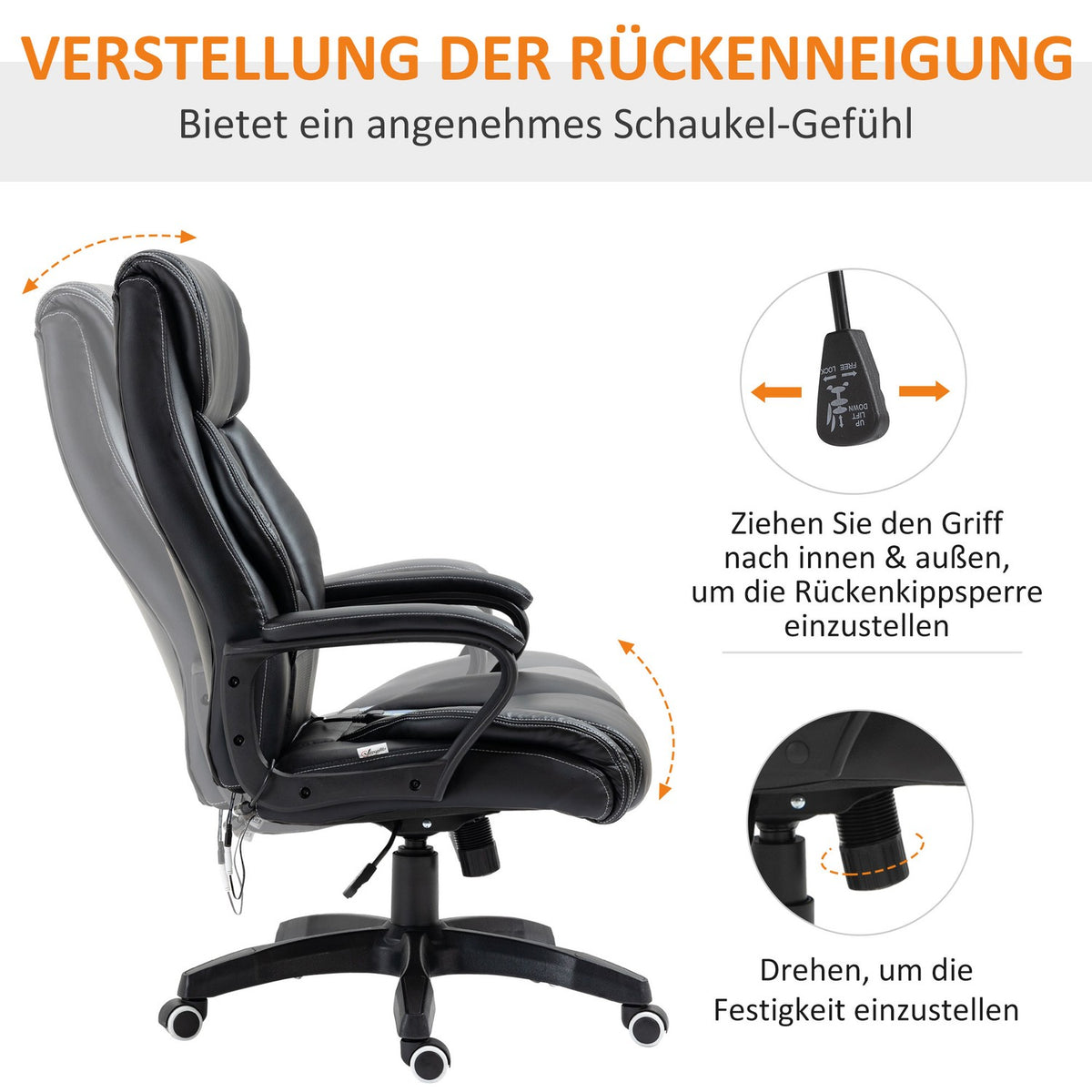Massage Chair Swivel Chair Height-Adjustable Ergonomic Gaming Chair Computer Chair 6 Vibration Points Linen Feel Adjustable Black