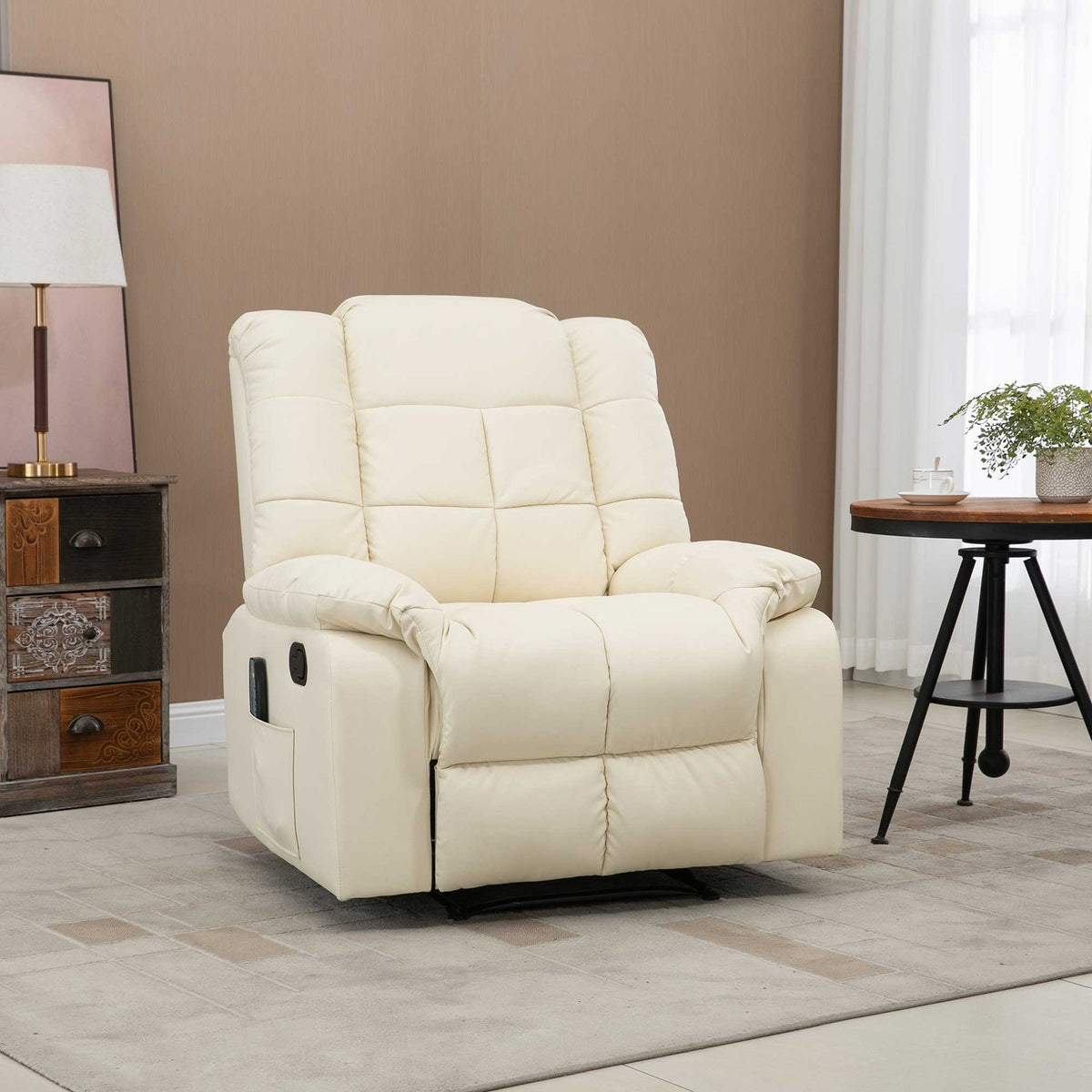 Massage Chair, Tv Chair, Electric Relaxation Chair With Massage Function, Faux Leather, Wood, Steel, Foam, Cream White, 94 X 99 X 99 Cm