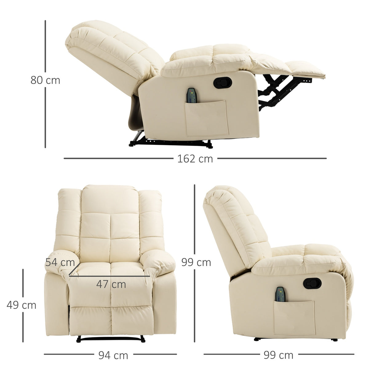 Massage Chair, Tv Chair, Electric Relaxation Chair With Massage Function, Faux Leather, Wood, Steel, Foam, Cream White, 94 X 99 X 99 Cm