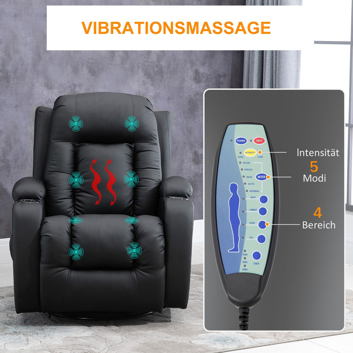 Massage Chair, Tv Chair, Relaxation Chair With Heat Function, Tv Chair With Reclining Function, Recliner With Remote Control, Cup Holder, Black