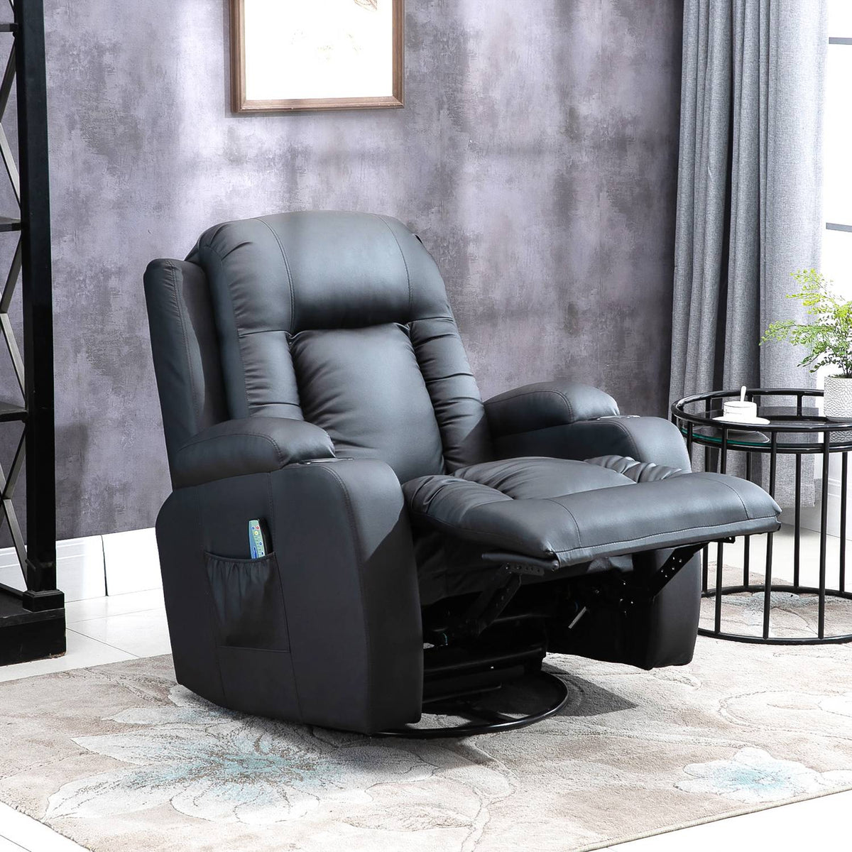 Massage Chair, Tv Chair, Relaxation Chair With Heat Function, Tv Chair With Reclining Function, Recliner With Remote Control, Cup Holder, Black