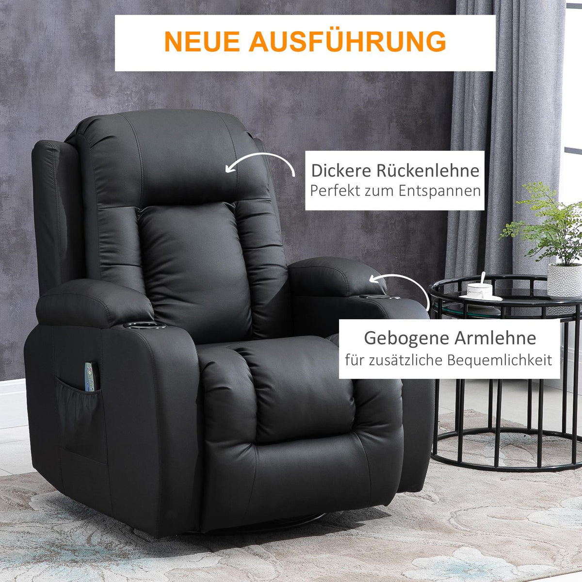 Massage Chair, Tv Chair, Relaxation Chair With Heat Function, Tv Chair With Reclining Function, Recliner With Remote Control, Cup Holder, Black