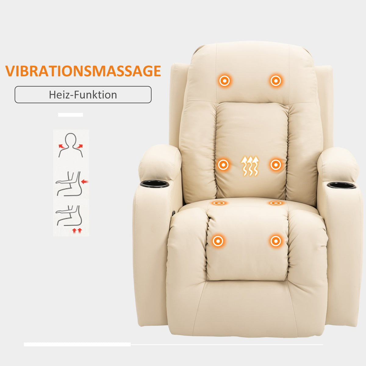 Massage Chair, Tv Chair, Relaxation Chair With Heat Function, Tv Chair With Reclining Function With Remote Control, Cup Holder, 85 X 94 X 104 Cm