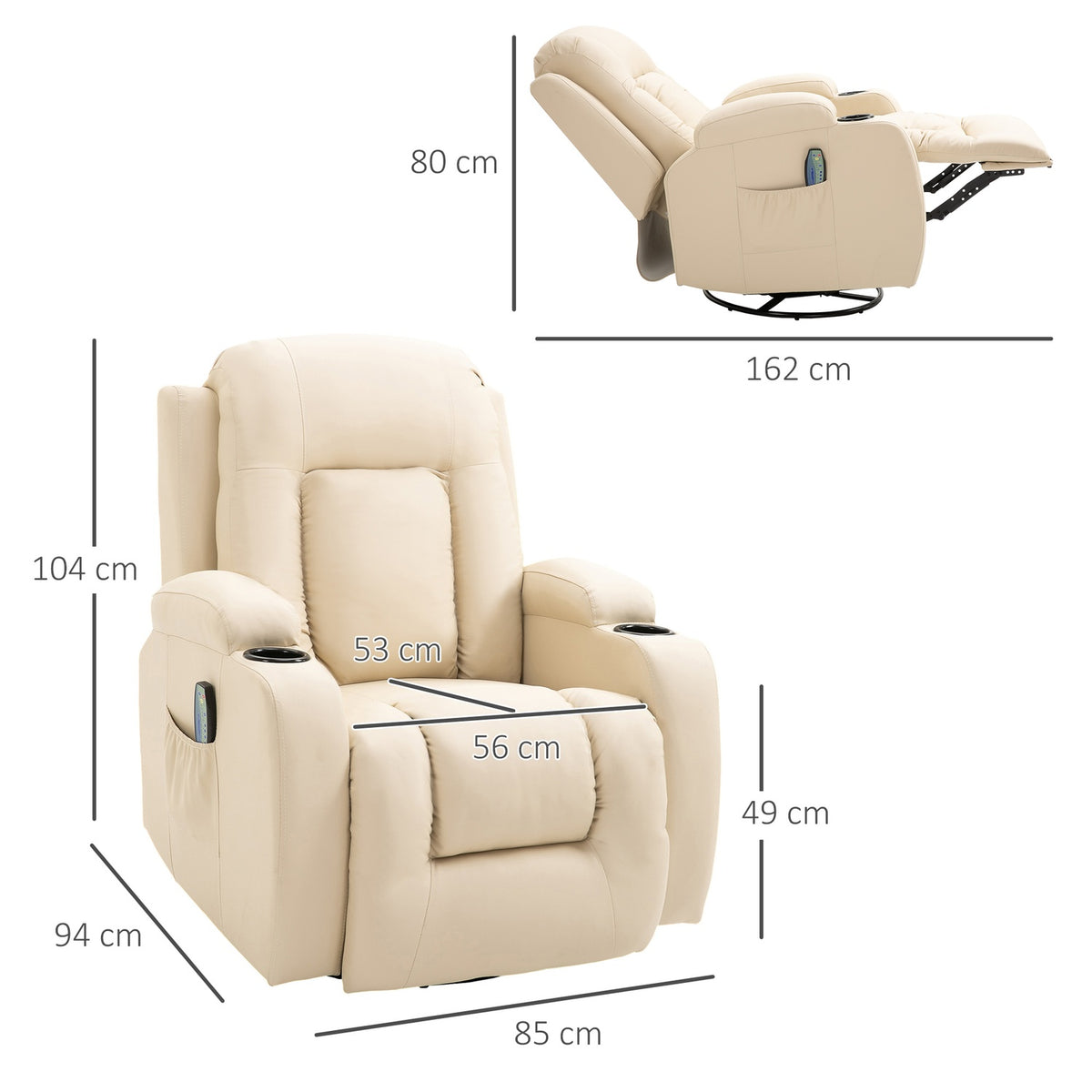 Massage Chair, Tv Chair, Relaxation Chair With Heat Function, Tv Chair With Reclining Function With Remote Control, Cup Holder, 85 X 94 X 104 Cm