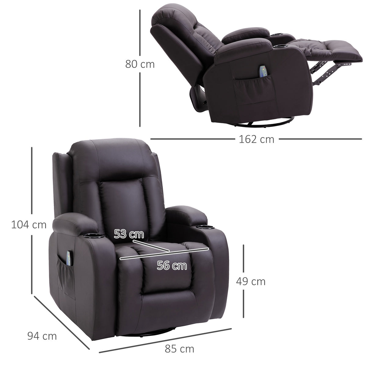 Massage Chair, Tv Chair With Heat Function, Tv Chair With Reclining Function, Cup Holder, Coffee Brown