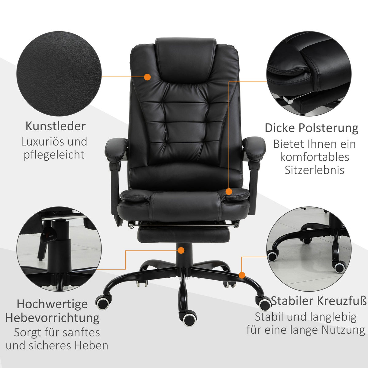 Massage Chair With 7 Points Executive Chair Height-Adjustable Swivel Chair With Integrated Footrest Lower Back Cushion 67 X 79 X 111-121 Cm