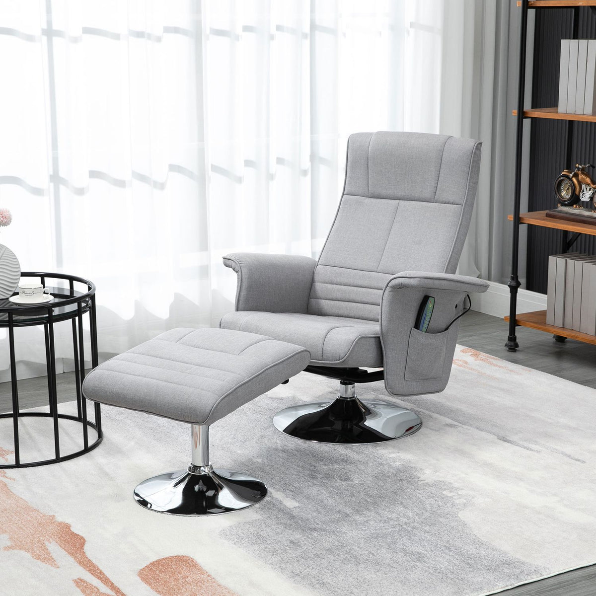 Massage Chair With Footstool, Electric Tv Chair With Reclining Function, Remote Control, Linen Look, Steel, Light Grey