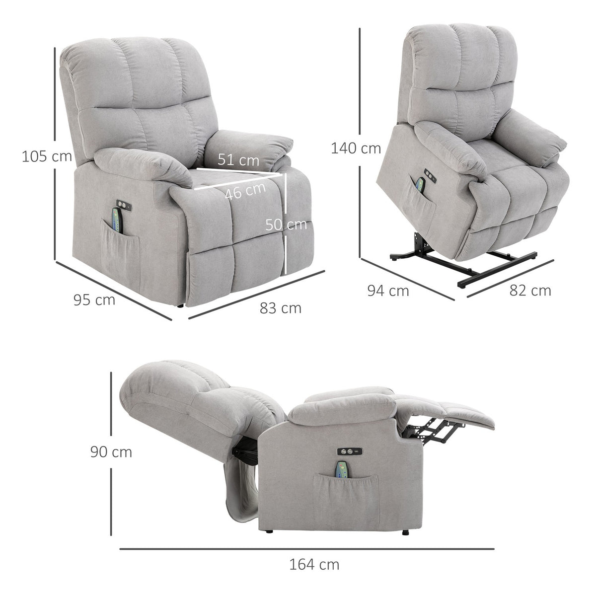 Massage Chair With Stand-Up Aid Tv Chair, Adjustable, Vibration Massage, Usb Interface, Remote Control