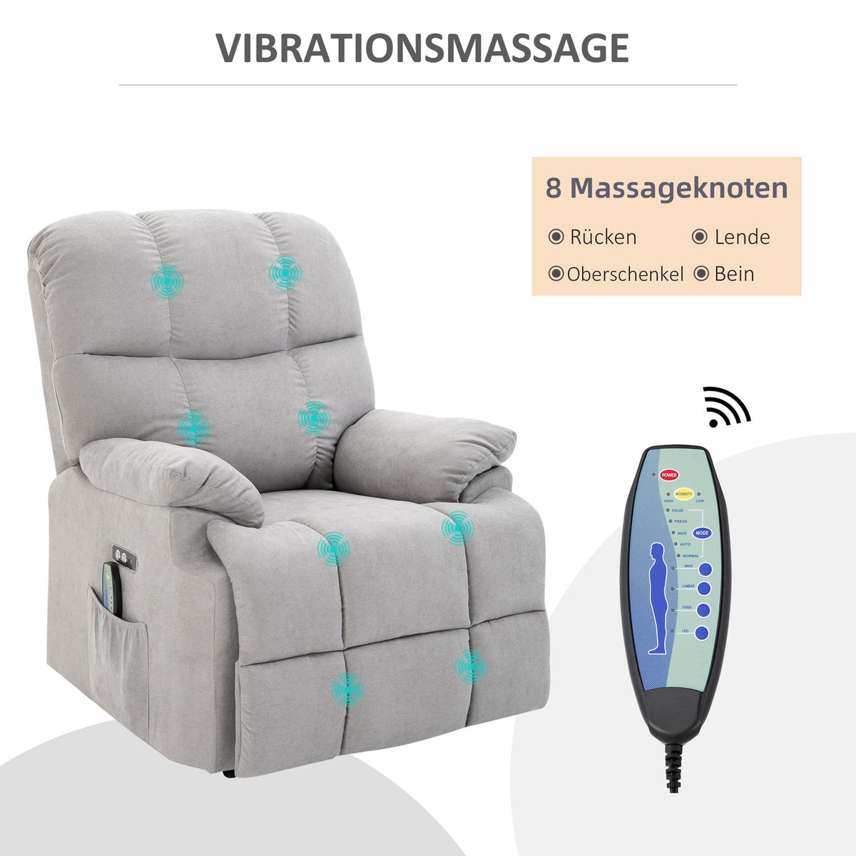 Massage Chair With Stand-Up Aid Tv Chair, Adjustable, Vibration Massage, Usb Interface, Remote Control