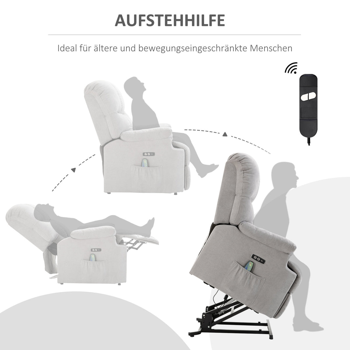 Massage Chair With Stand-Up Aid Tv Chair, Adjustable, Vibration Massage, Usb Interface, Remote Control