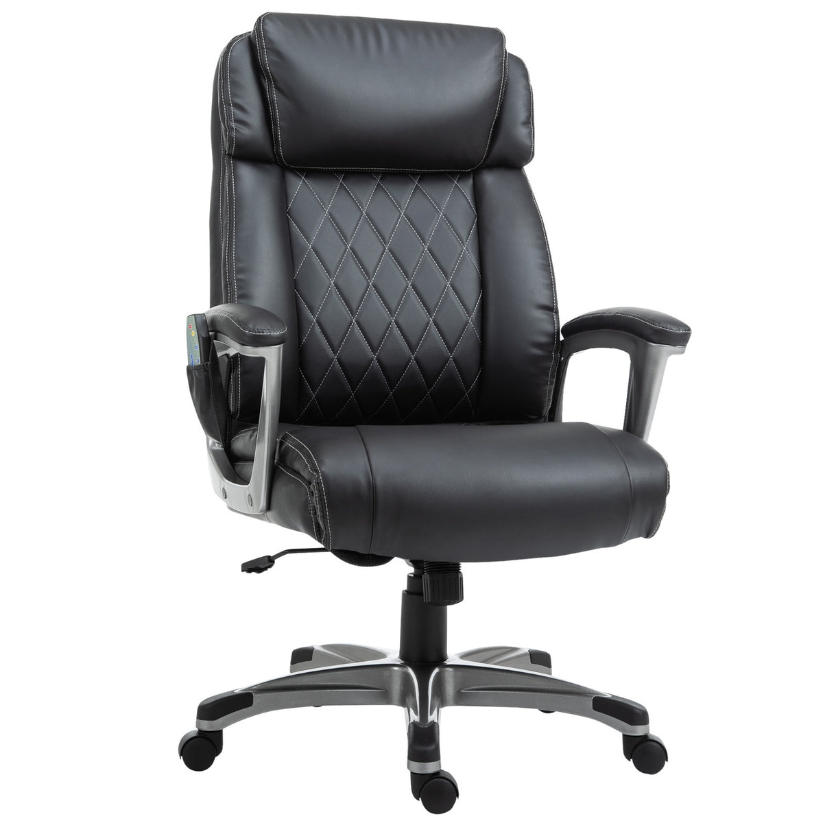 Massage Office Chair 6-Point Massage Swivel Chair Faux Leather With Headrest Black 70X76.5X114-124Cm