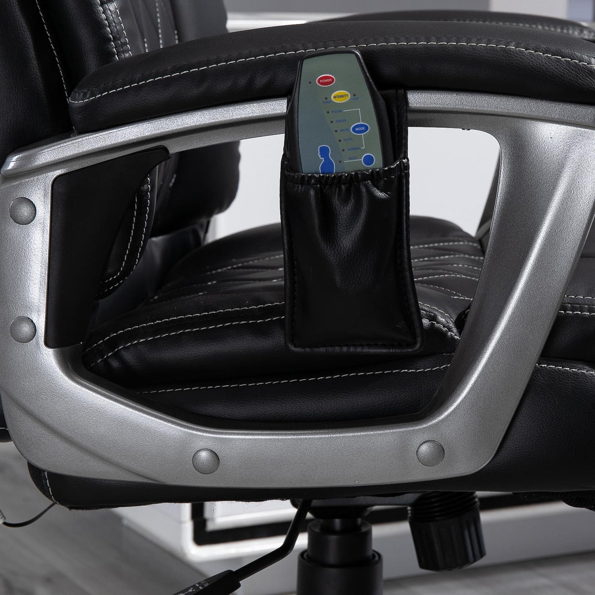 Massage Office Chair 6-Point Massage Swivel Chair Faux Leather With Headrest Black 70X76.5X114-124Cm