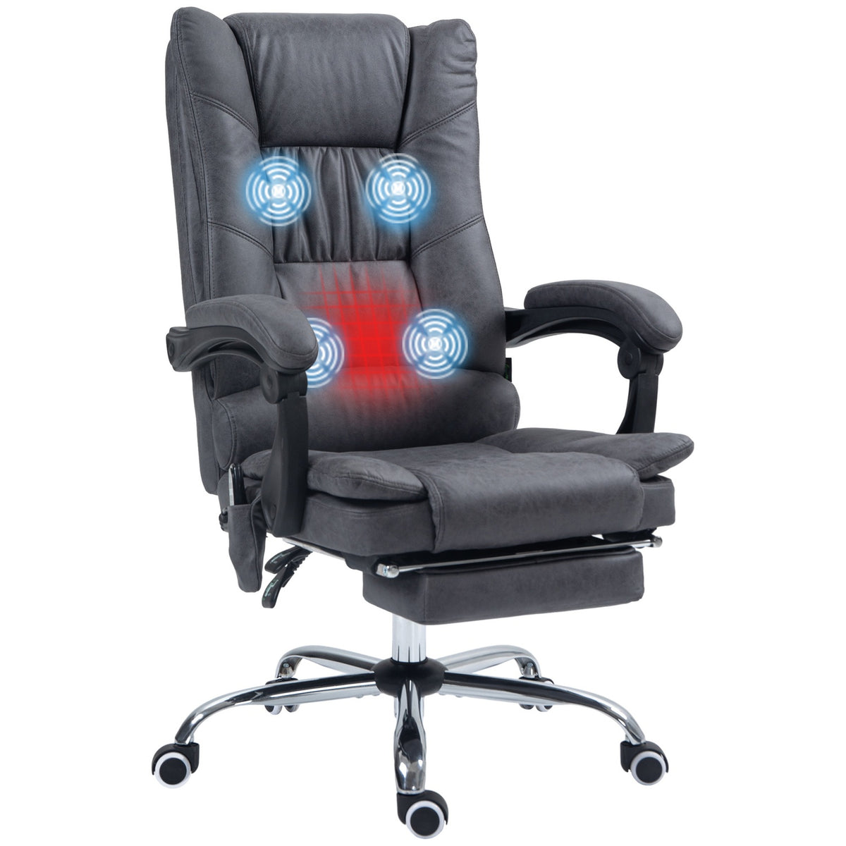 Massage Office Chair Desk Chair With Heating Function, Reclining Function, Height Adjustable 111-119Cm, Footrest, Microfiber, Dark Gray