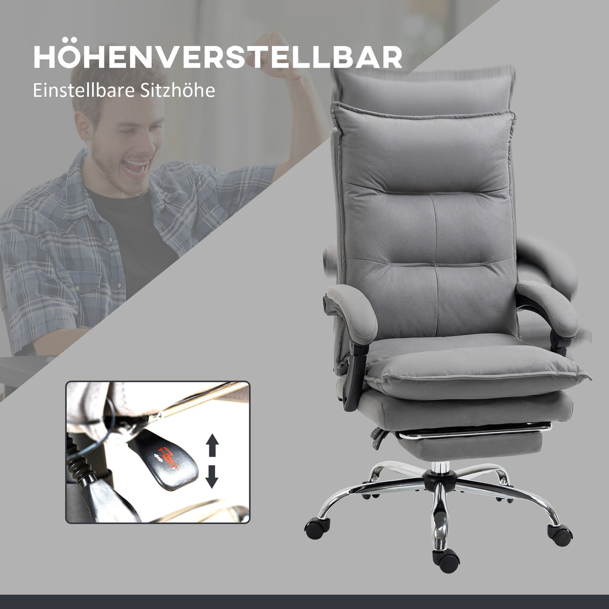 Massage Office Chair Desk Chair With Rocker Function, Height Adjustable 114-121.5Cm, Heating Function, Footrest, Reclining Function