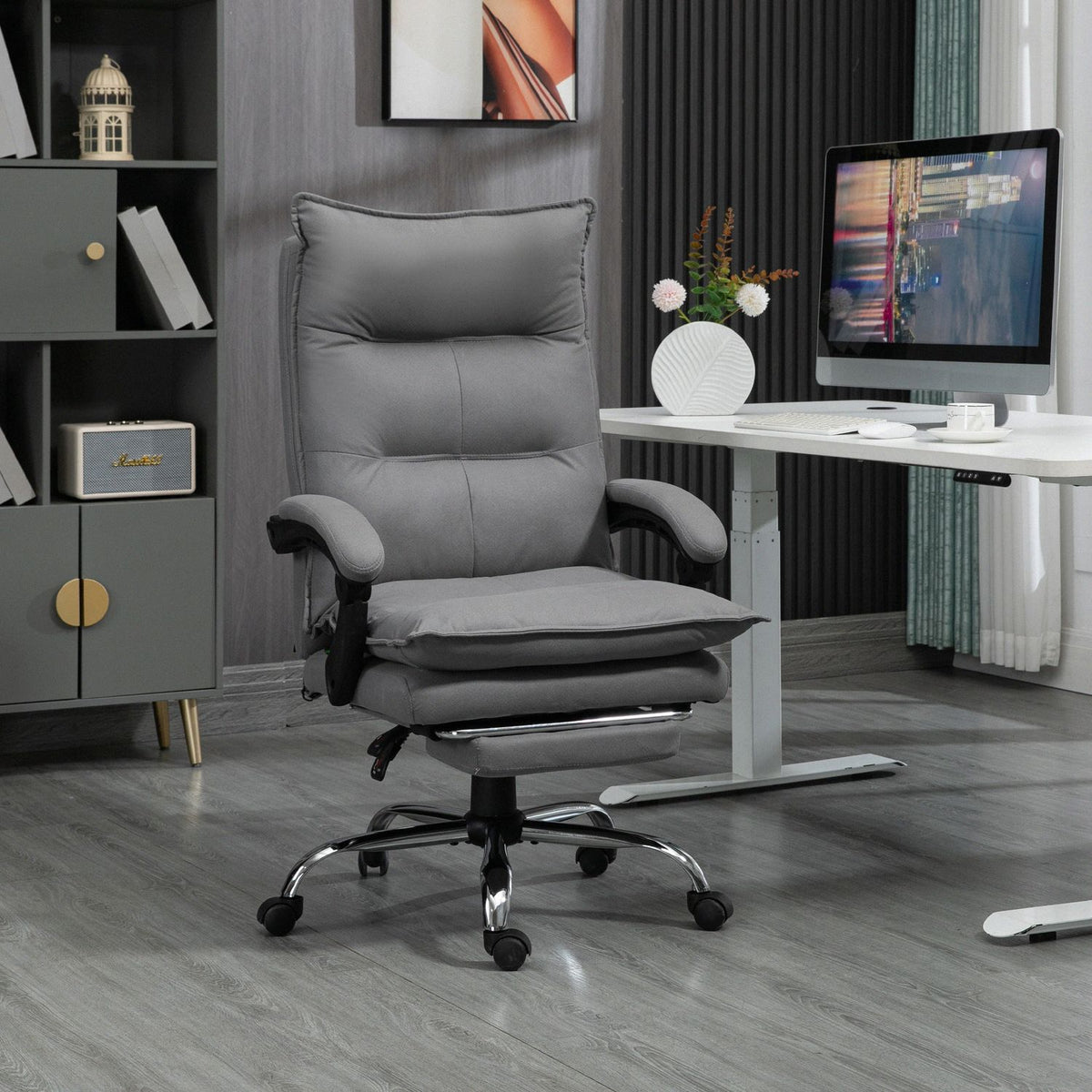 Massage Office Chair Desk Chair With Rocker Function, Height Adjustable 114-121.5Cm, Heating Function, Footrest, Reclining Function