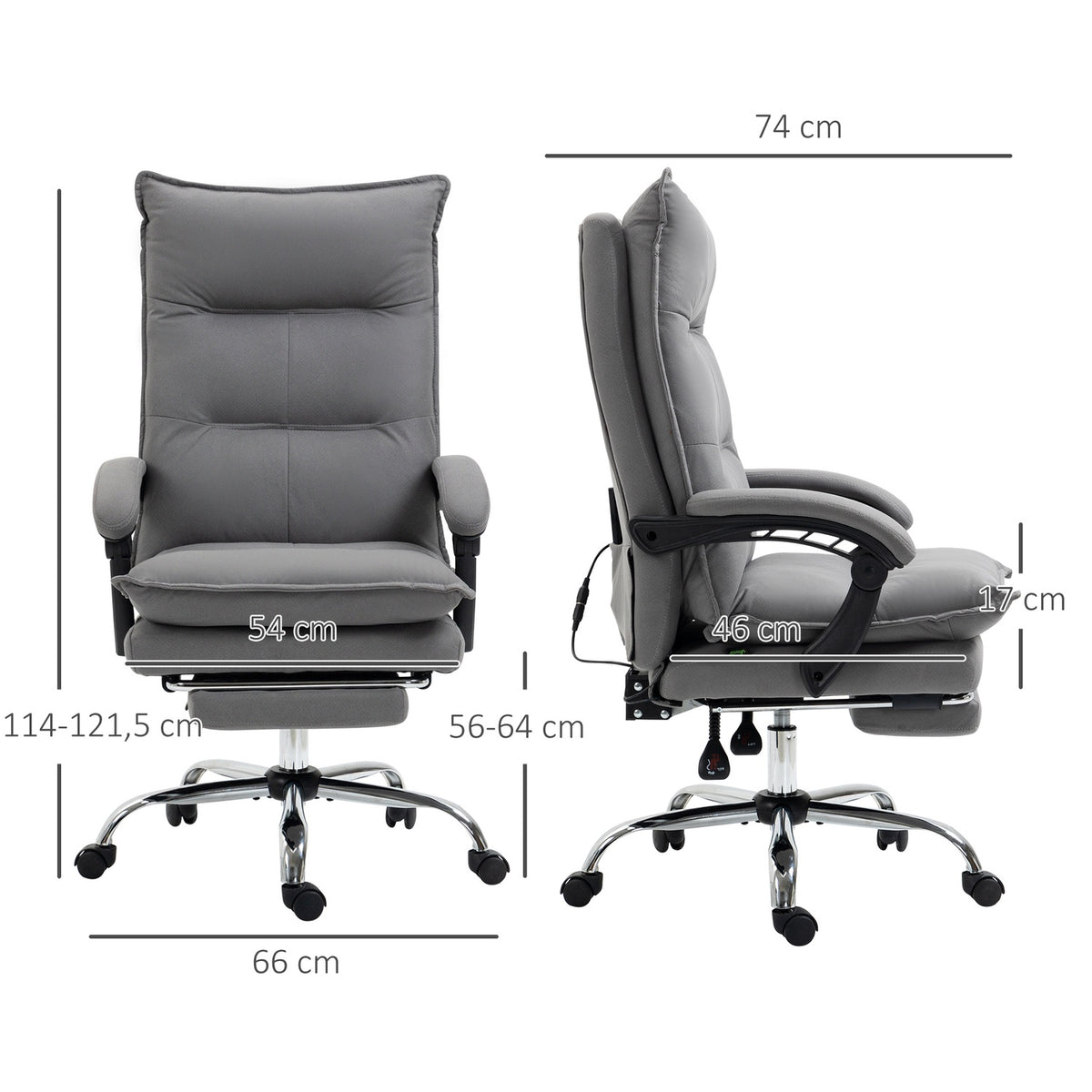 Massage Office Chair Desk Chair With Rocker Function, Height Adjustable 114-121.5Cm, Heating Function, Footrest, Reclining Function