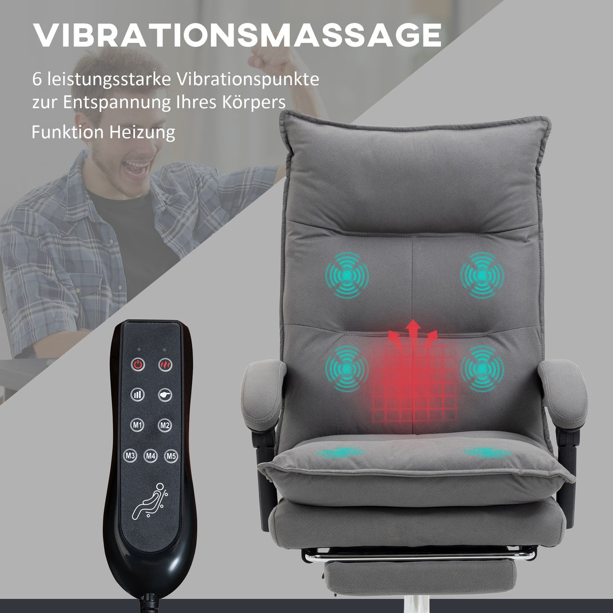 Massage Office Chair Desk Chair With Rocker Function, Height Adjustable 114-121.5Cm, Heating Function, Footrest, Reclining Function