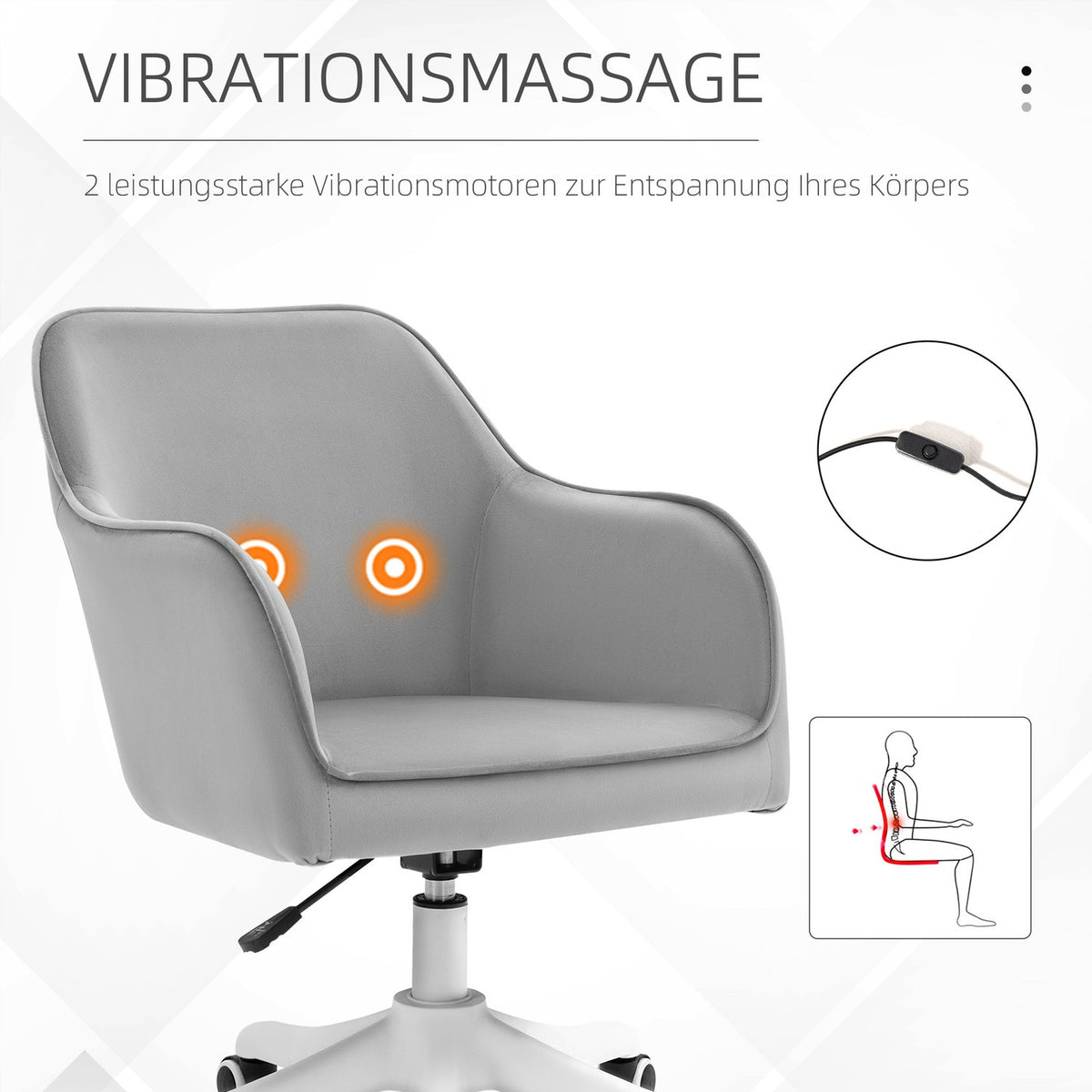 Massage Office Chair Desk Chair With Vibration Function, Lumbar Cushion, Armrests, Velvet, Height Adjustable