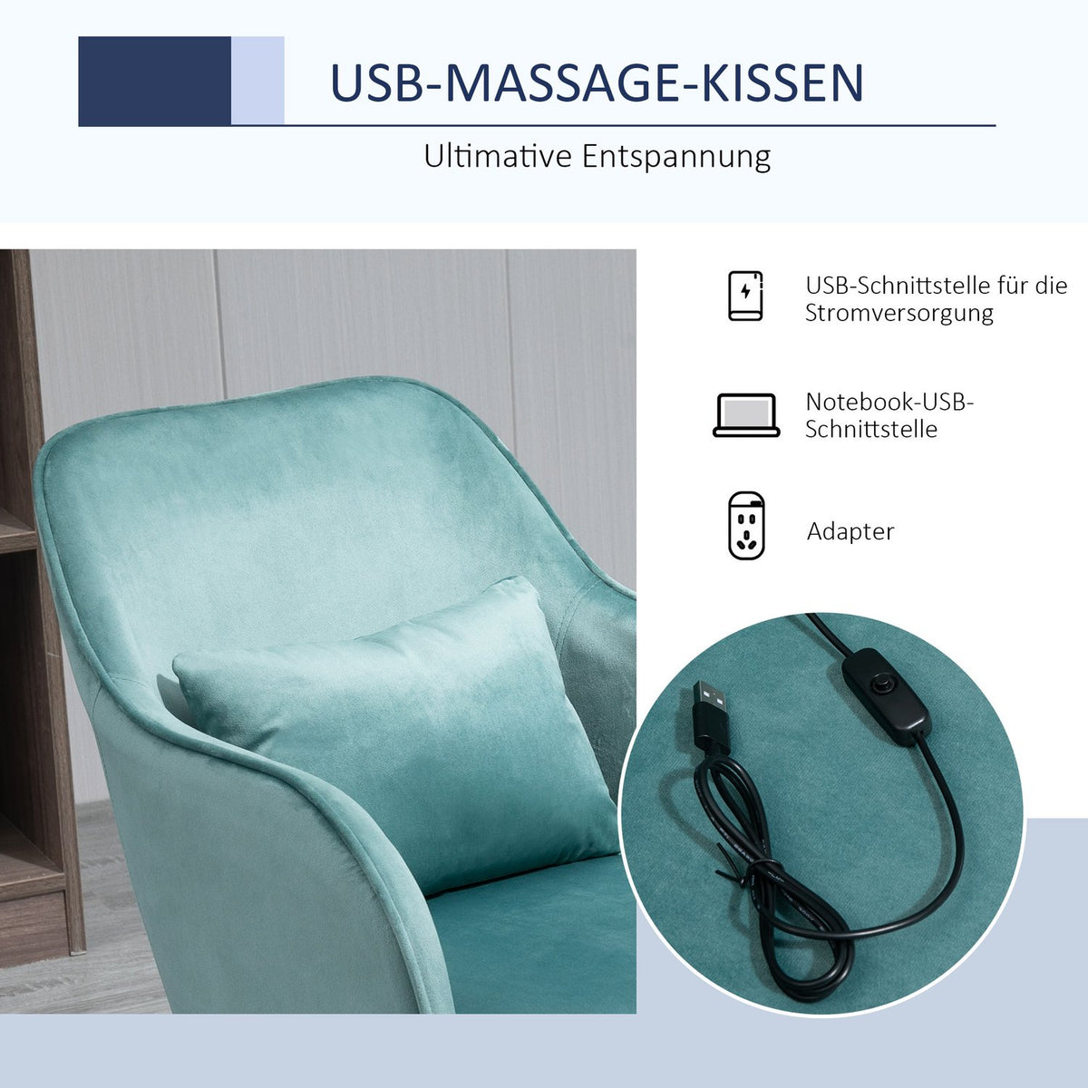 Massage Office Chair Desk Chair With Vibration Function, Usb, Lumbar Cushion, Armrests, 78-86Cm
