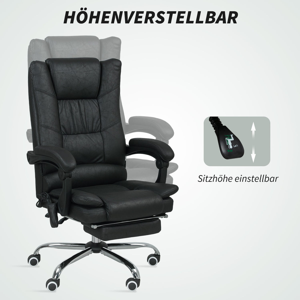 Massage Office Chair with Footrest, Adjustable Height, Black