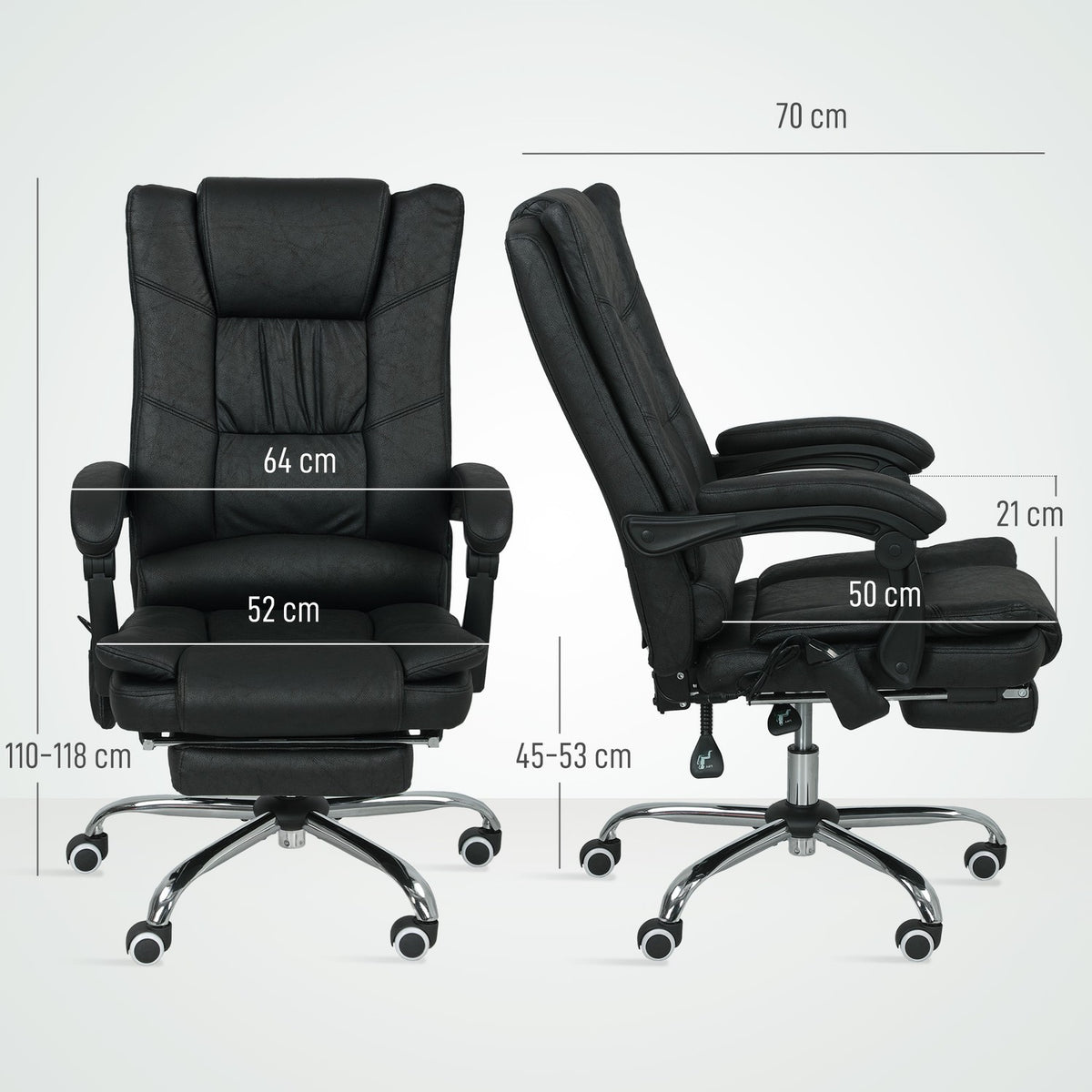 Massage Office Chair with Footrest, Adjustable Height, Black