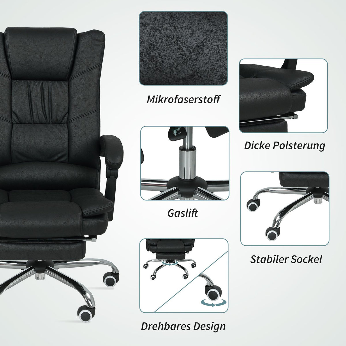 Massage Office Chair with Footrest, Adjustable Height, Black