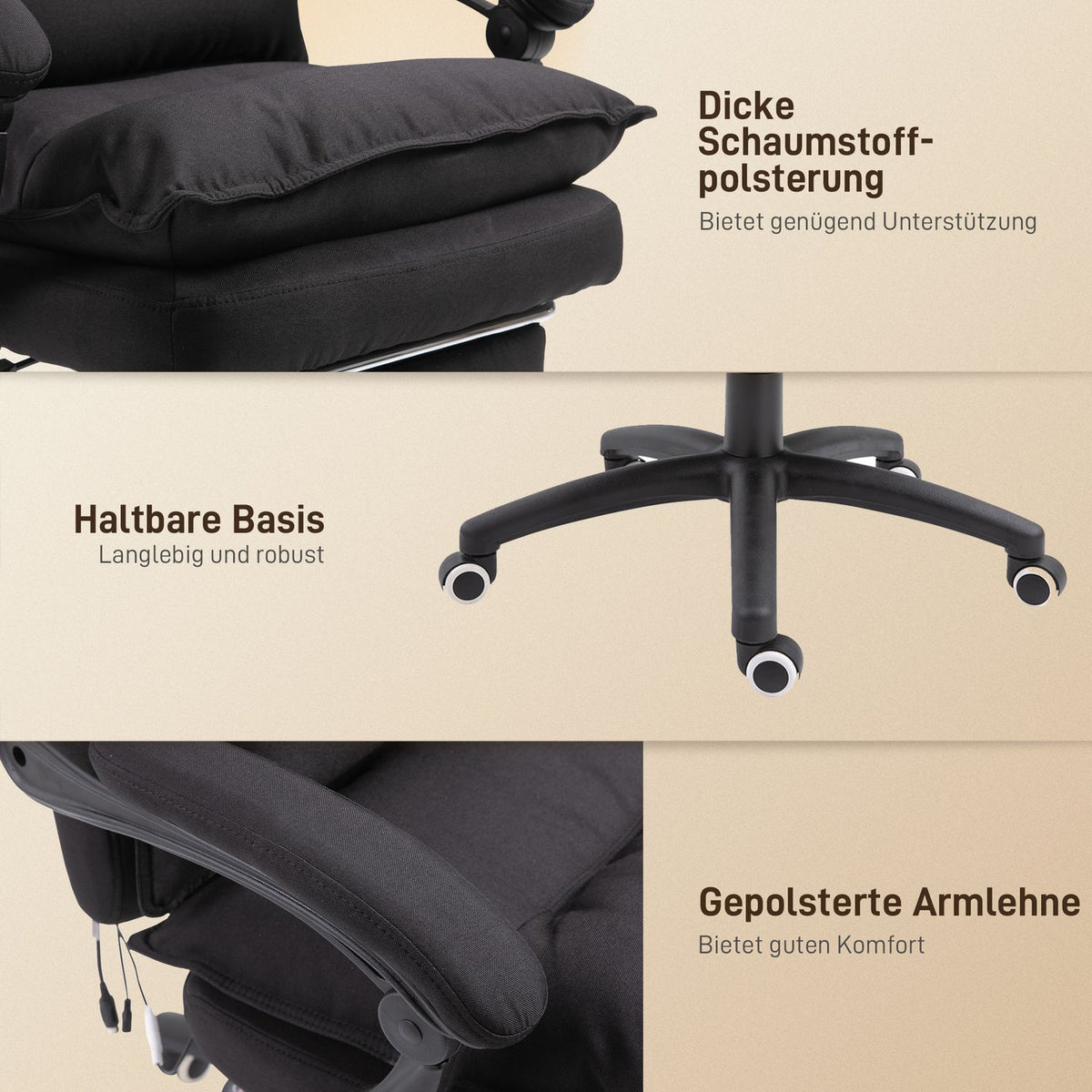 Massage Office Chair with Retractable Footrest Ergonomic Desk Chair Height Adjustable Black