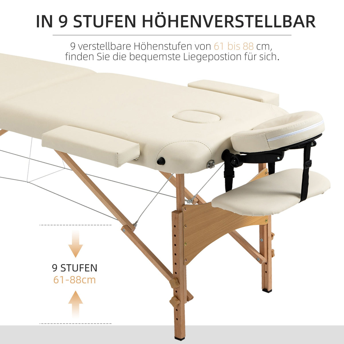 Massage Table, Folding Massage Table, Height Adjustable Massage Bench, Massage Bed with Headrest, for Spa, Salon, Faux Leather, Wood, Cream