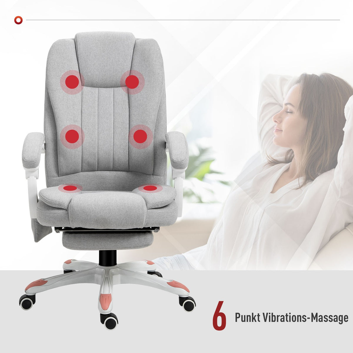 Massage chair office chair, gaming chair made of polyester and foam, nylon, gray, 55.5x56.5x107-115cm