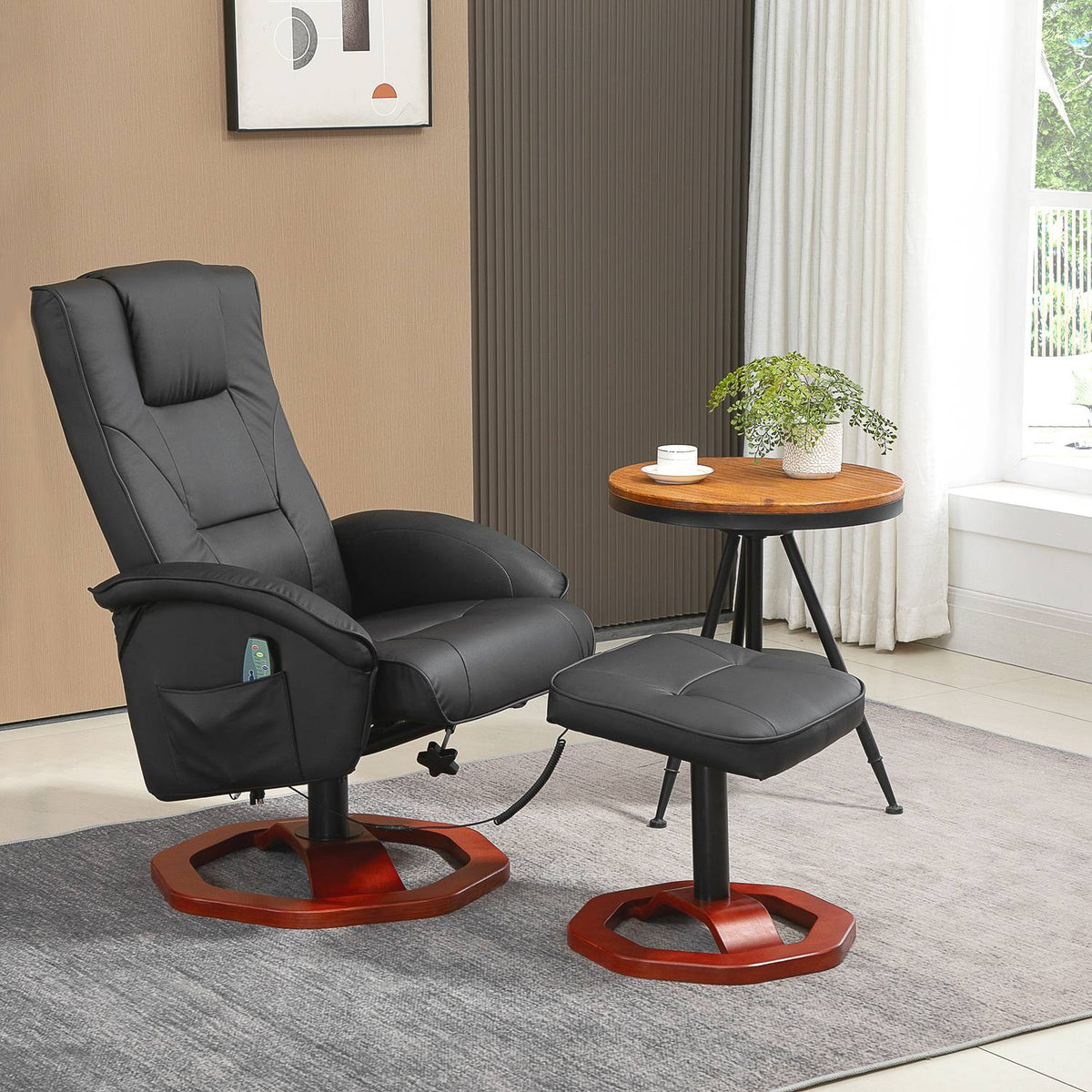 Massage chair, relaxation lounger with footstool, relaxation chair, reclining function, TV chair, lounge chair, 360° rotatable, faux leather, 73 x 83 x 106 cm