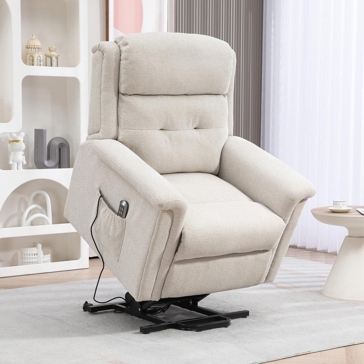 Massage chair stand-up aid, electric, 180° tiltable, with reclining function, remote control, side pocket, 92L x 87W x 108H cm, light grayAoso