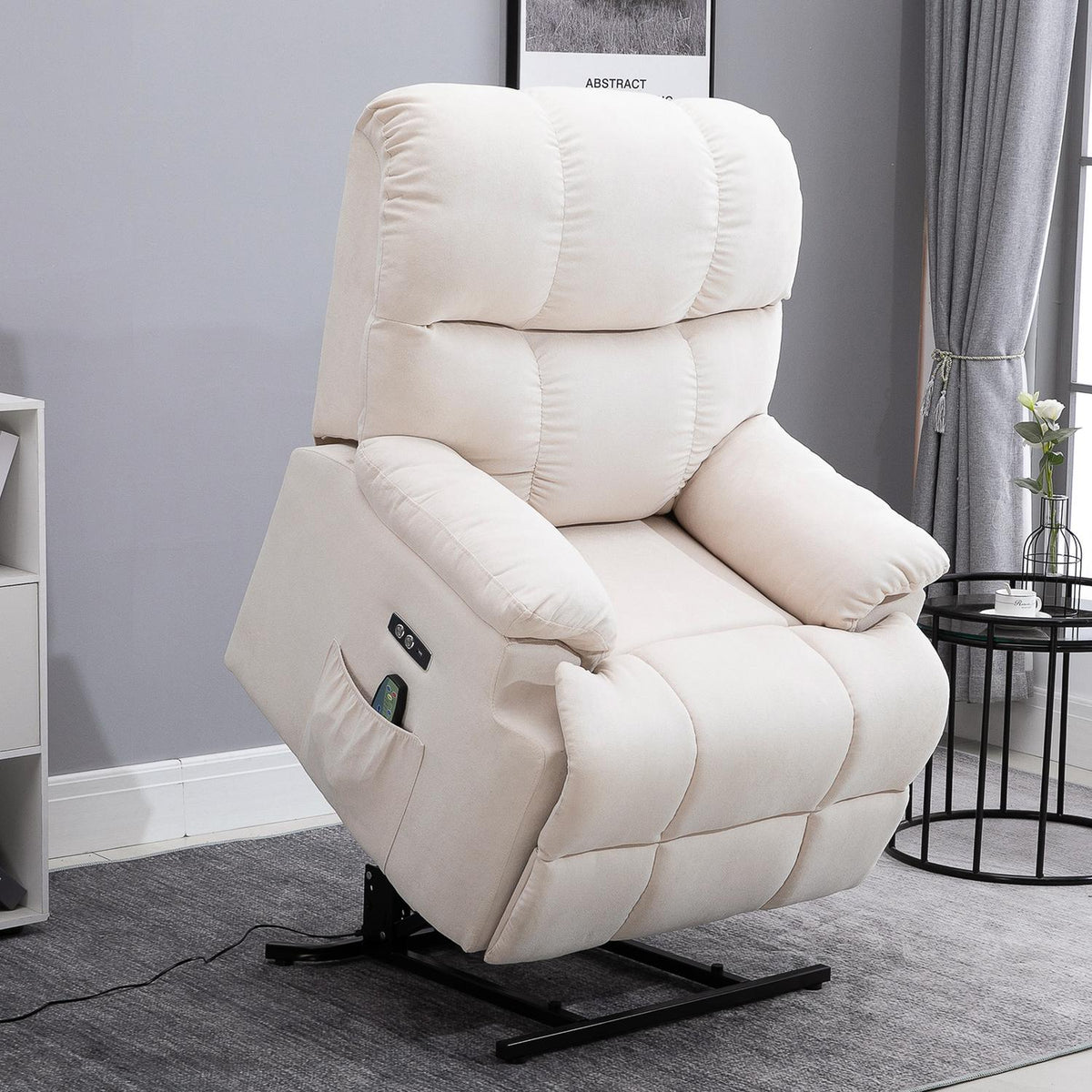 Massage chair stand-up aid relaxation chair with heat function, adjustable, USB remote control, short plush for relaxed sitting