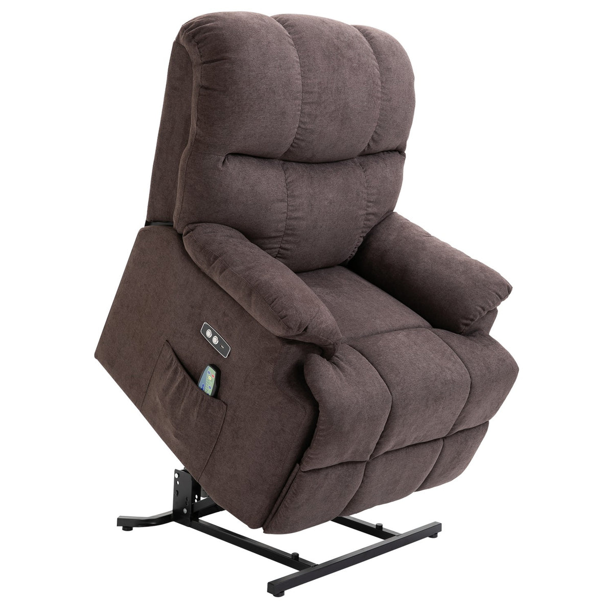 Massage chair with stand-up aid, relaxation chair with heat function, adjustable angle, USB remote control, short plush, brown, 83x95x105cm