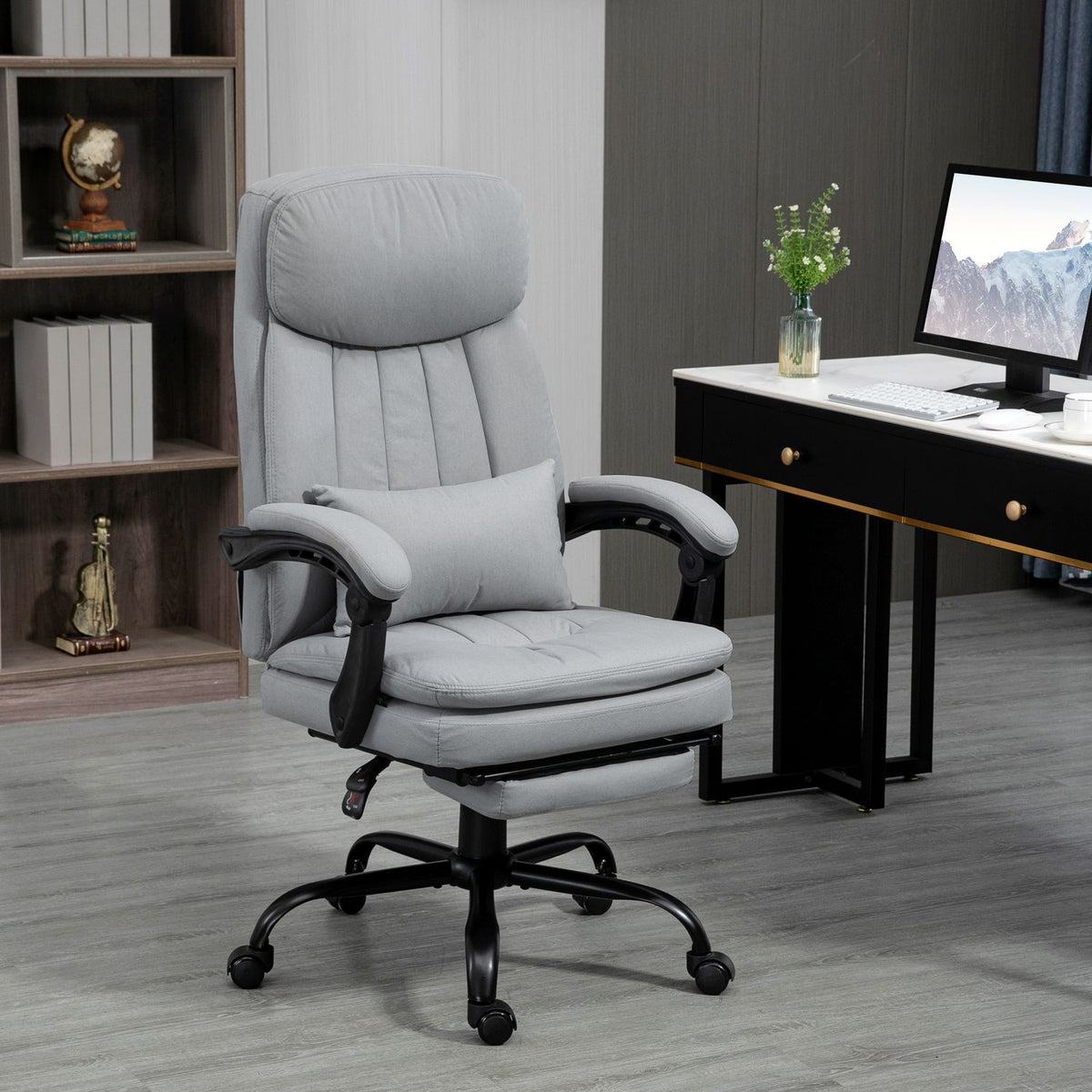 Massage office chair with reclining function, ergonomic desk chair, gray