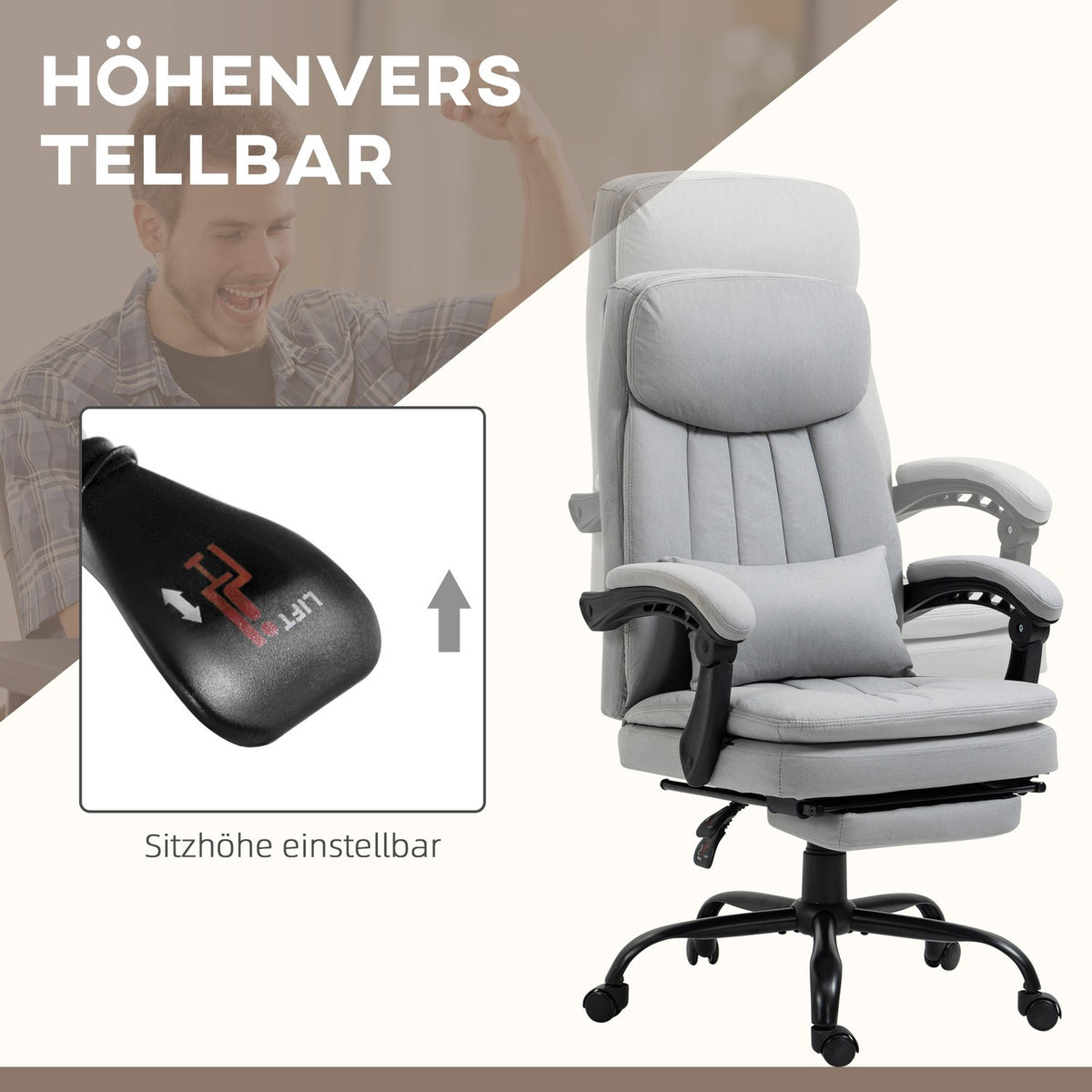 Massage office chair with reclining function, ergonomic desk chair, gray